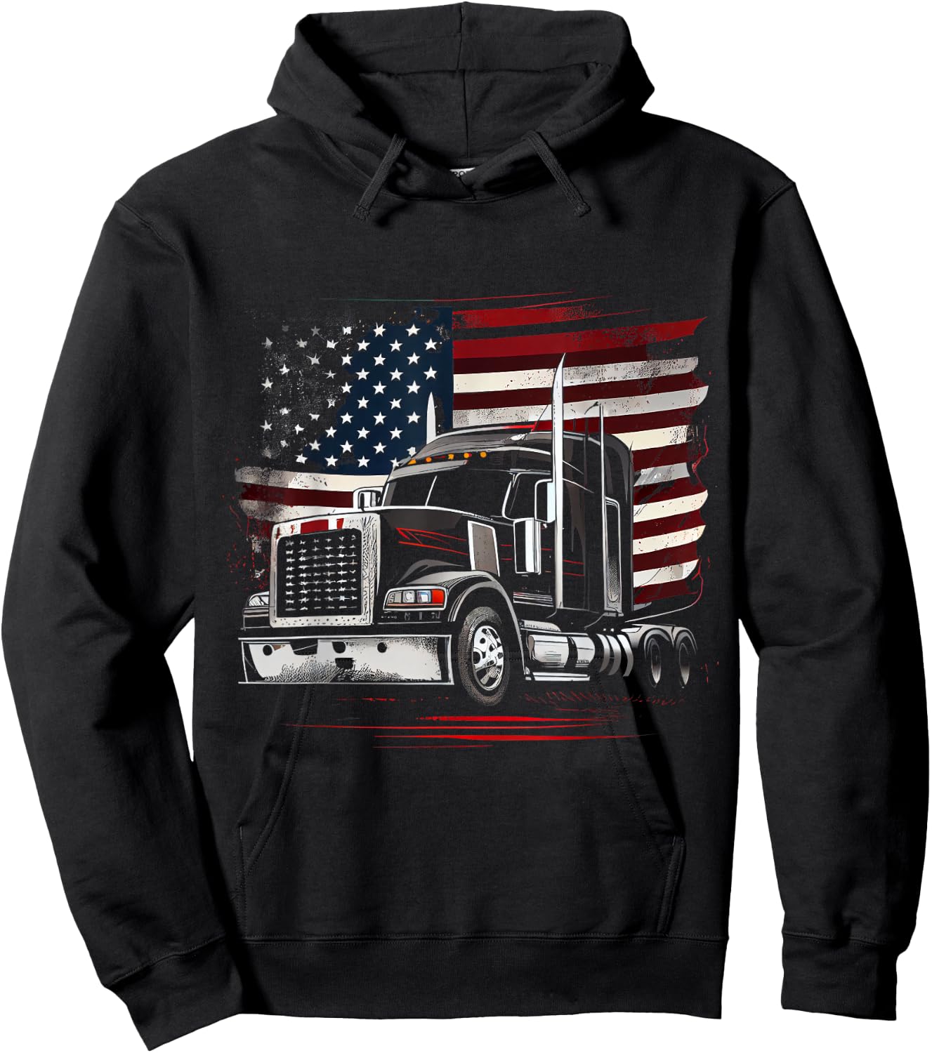 US American Flag Truck Driver 18 Wheeler Trucker Gift Hoodie - Hoodie | Black