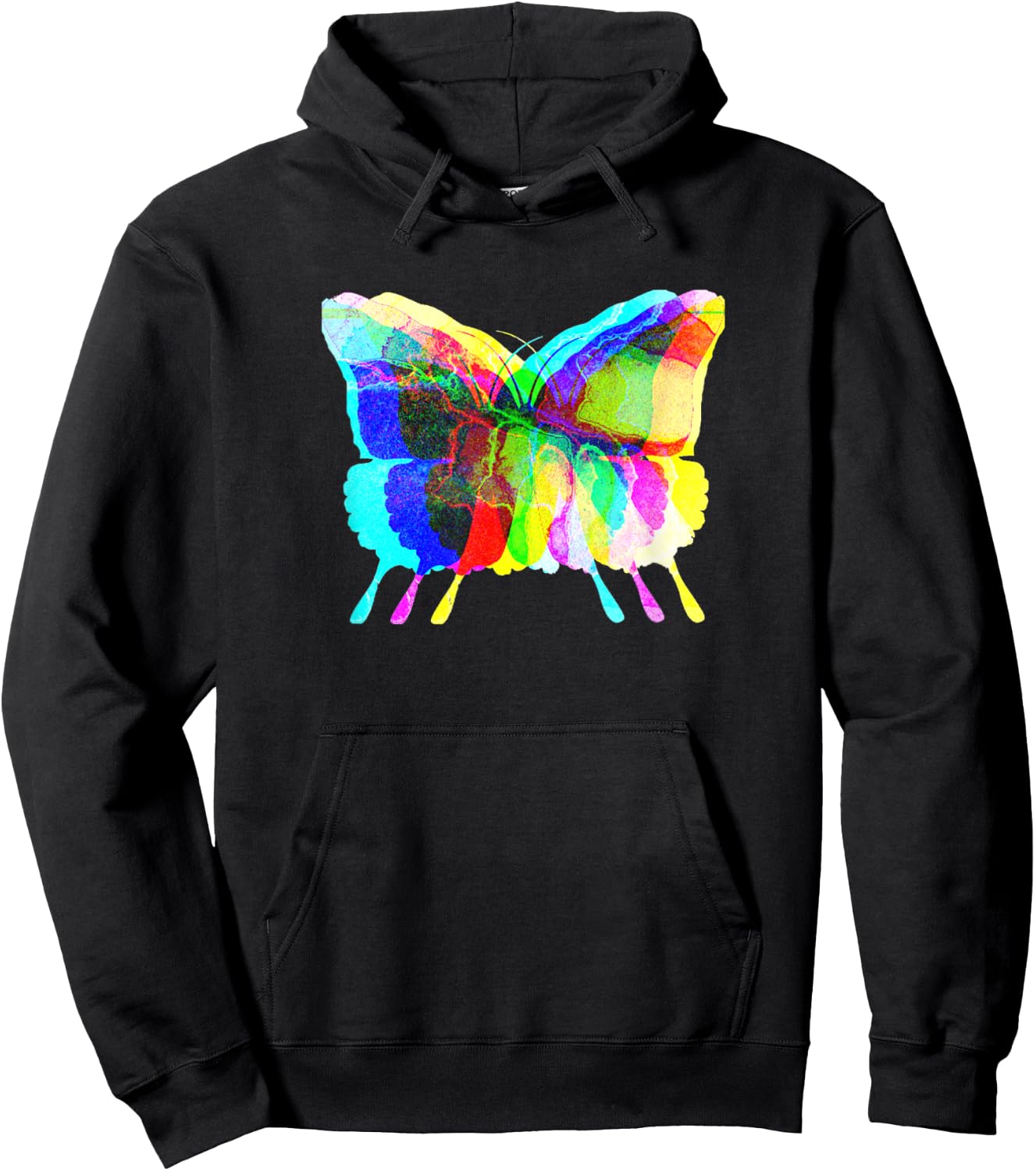Fly and Flourish Psychedelic Rorschach Rainbow Butterfly Hoodie - Hoodie | Black