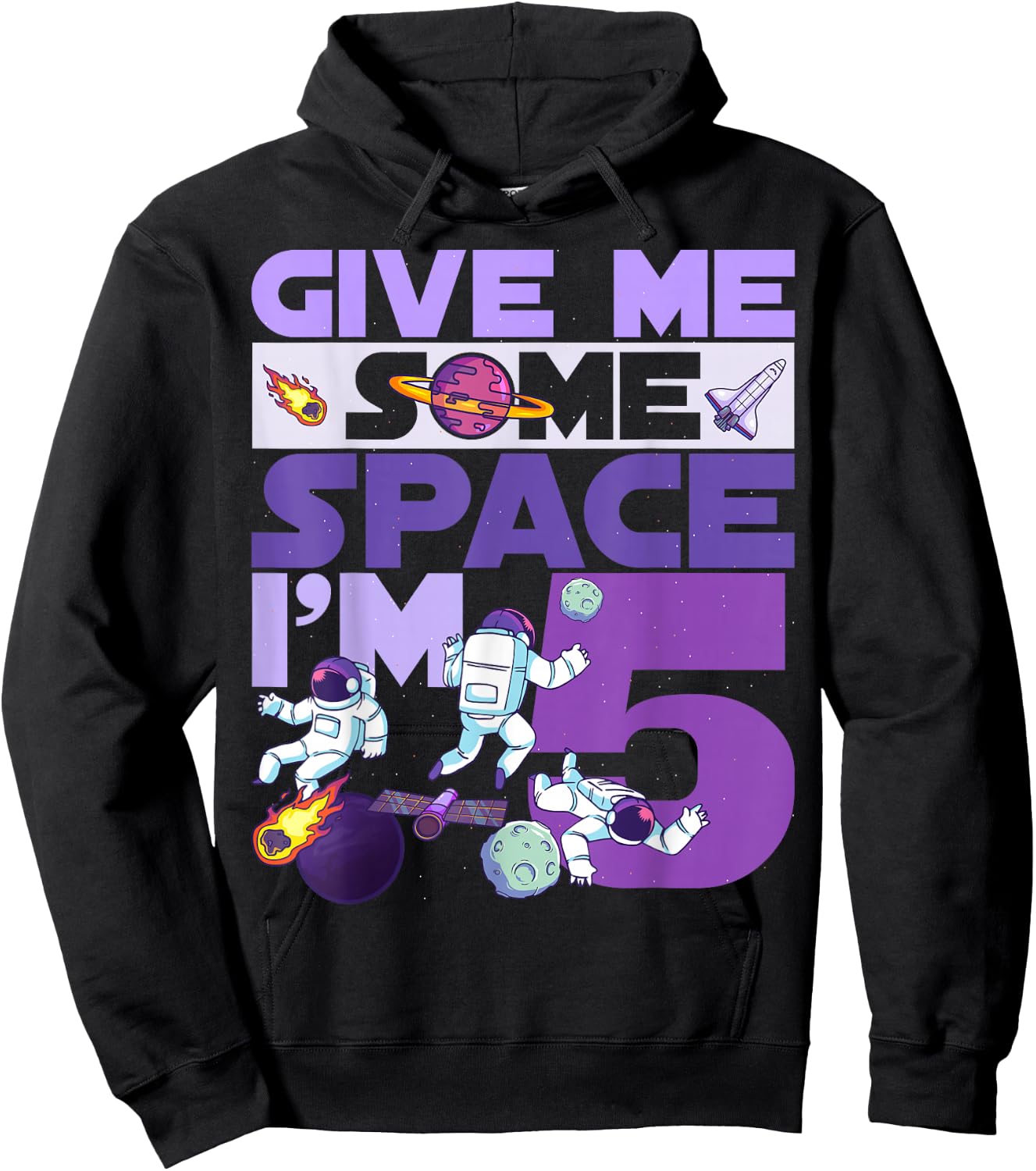 Give Me Some Space I'm 5 Birthday Astronaut 5th Party Hoodie - Hoodie | Black