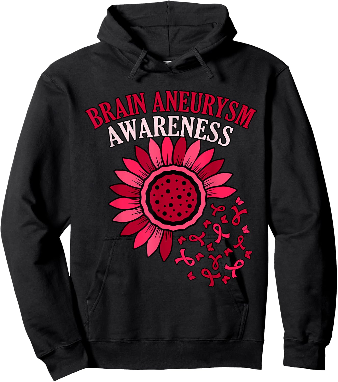 Flower Ribbon Brain Aneurysm Awareness Month Support Graphic Hoodie - Hoodie | Black