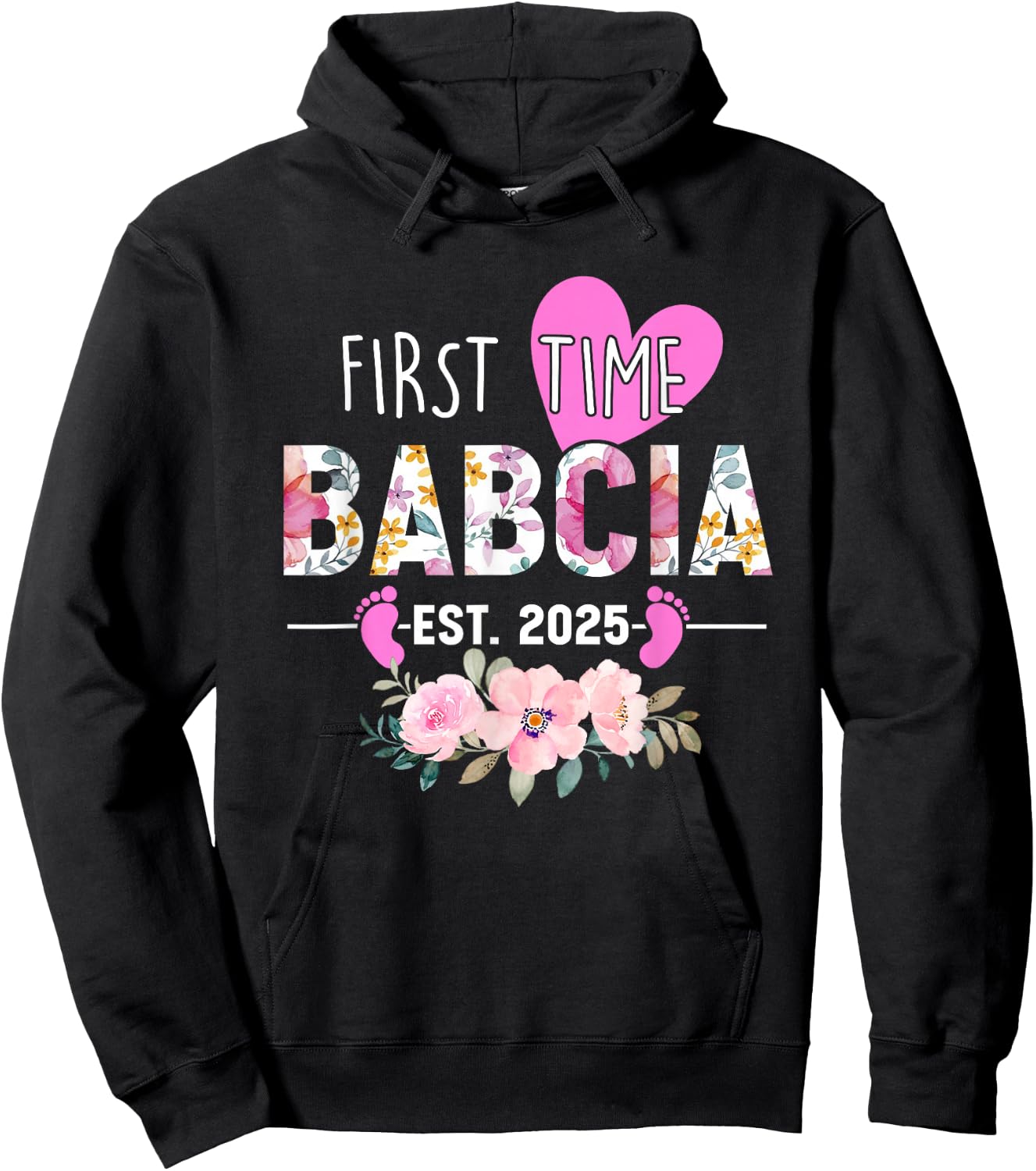 First time Babcia 2025 Gifts New Grandma Baby Announcement Hoodie - Hoodie | Black
