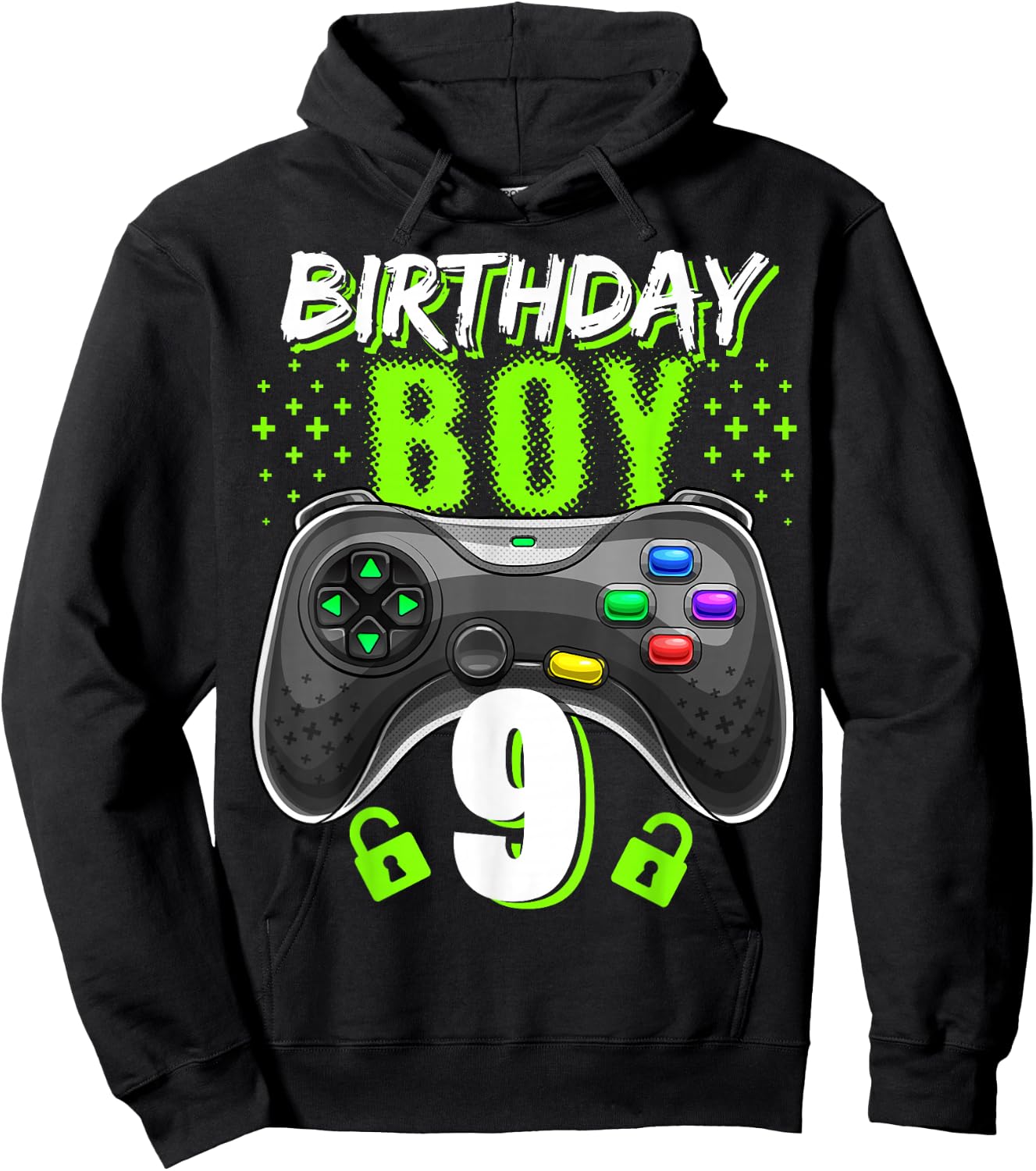 Birthday Boy 9 Video Game Controller Gamer 9th Birthday Gift Hoodie - Hoodie | Black