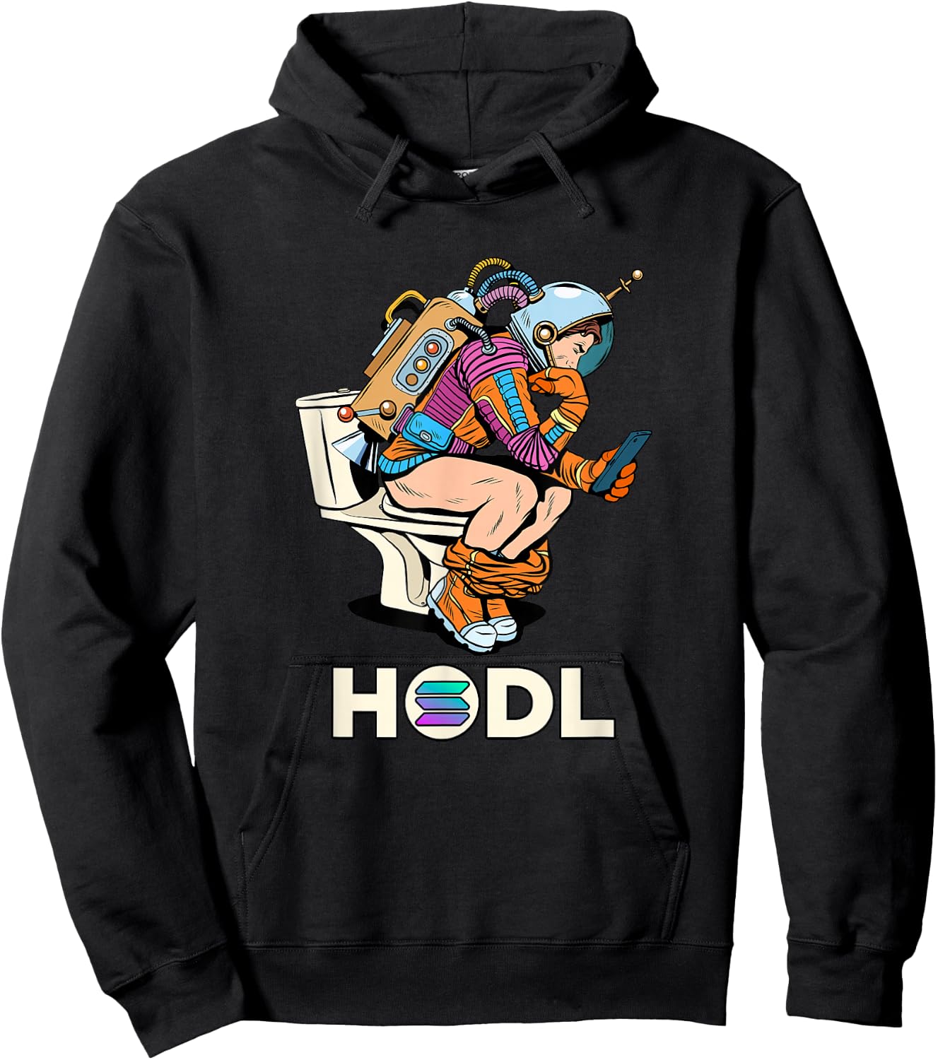 Cryptocurrency Talk Solana HODL Space Man On Toilet Merch Hoodie - Hoodie | Black