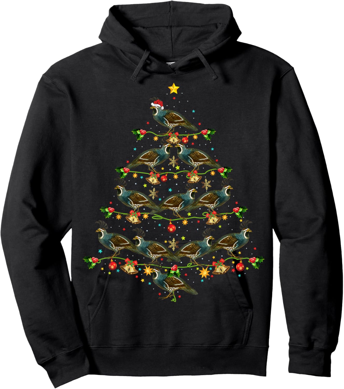 Quail Bird Xmas Tree Gift Santa Hat Quail Christmas Hoodie - Hoodie | Black
