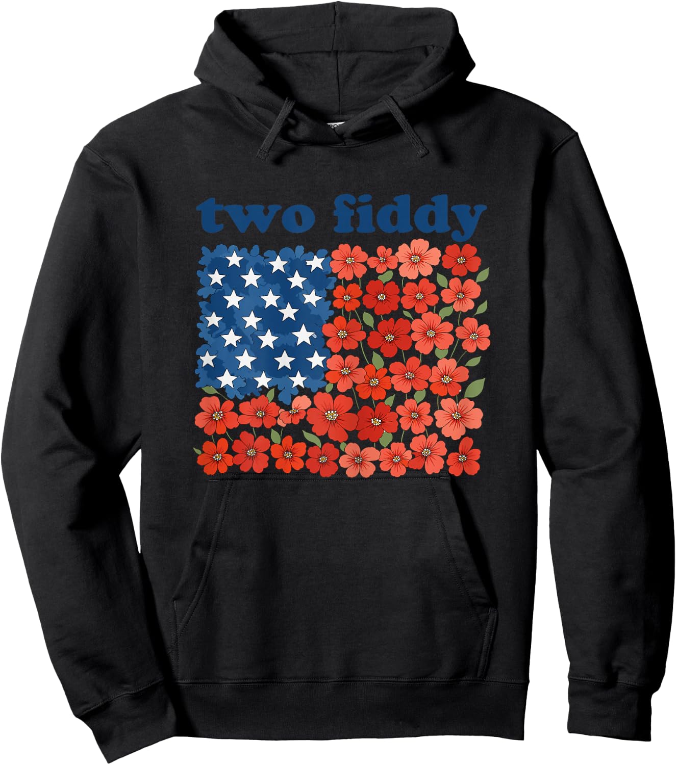 Two Fiddy Funny American Flag 4th of July Girls Women Hoodie - Hoodie | Black