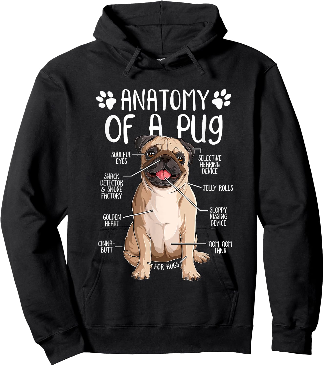 Funny Anatomy Pug Dog Pug Lover Women Girls Kids Hoodie - Hoodie | Black
