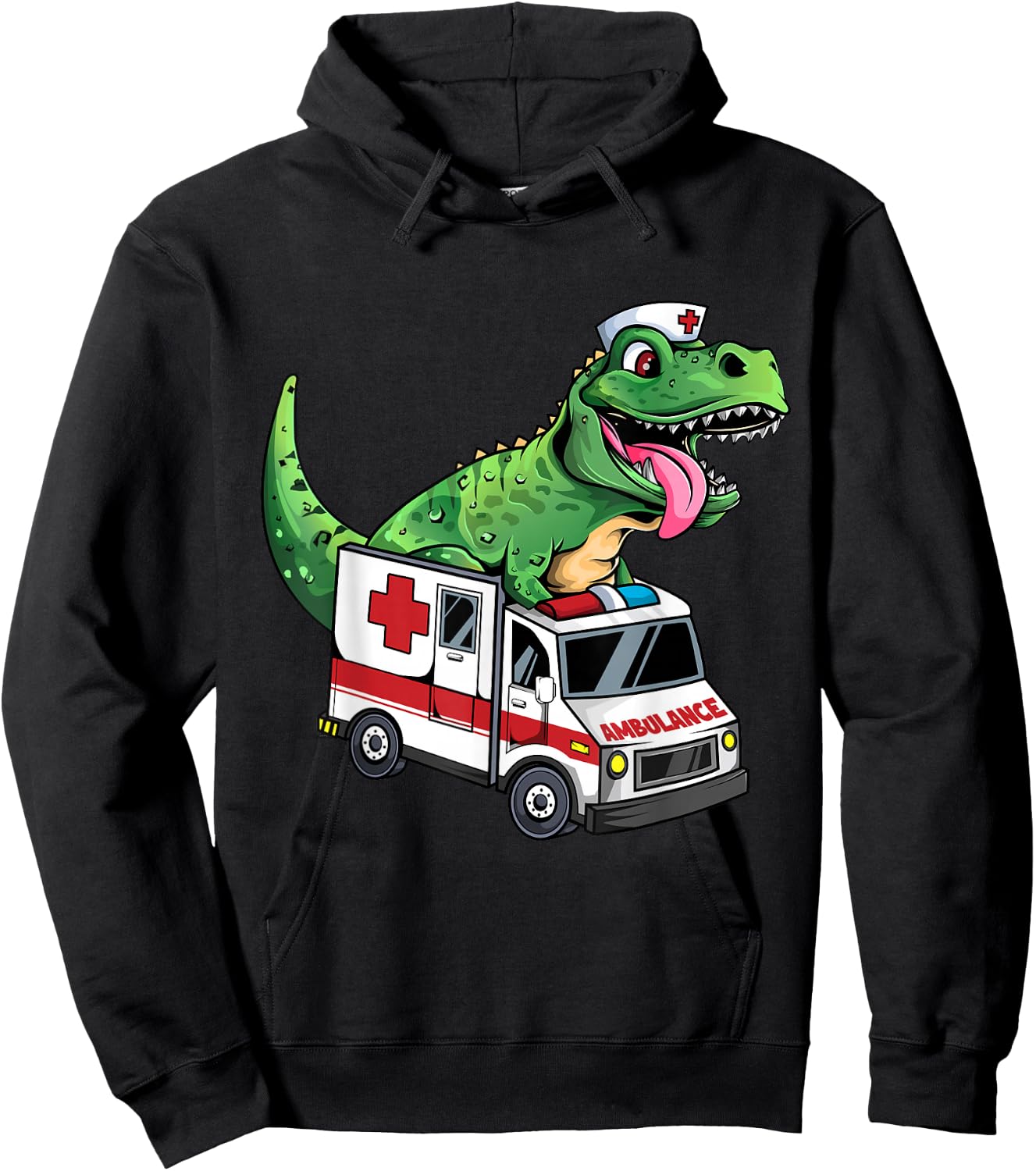 EMT Dinosaur Paramedic Funny Dino T-Rex Riding Ambulance Hoodie - Hoodie | Black