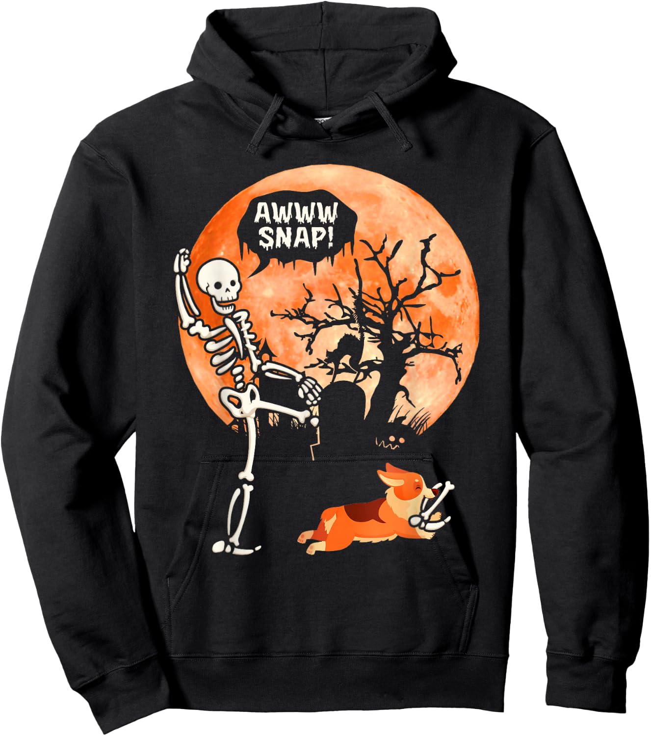 Awww Snap Halloween Costume Corgi Bring Skeleton Broken Leg Hoodie - Hoodie | Black