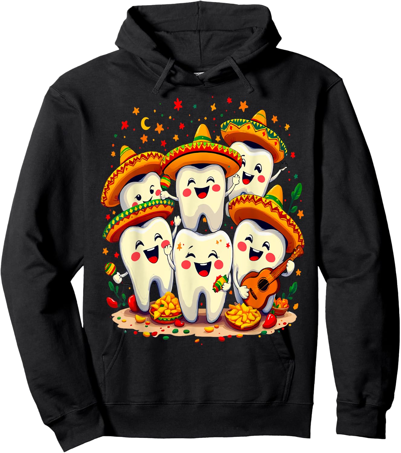 Funny Cinco de Mayo Dentist Dental Tooth Fiesta Sombrero Hoodie - Hoodie | Black