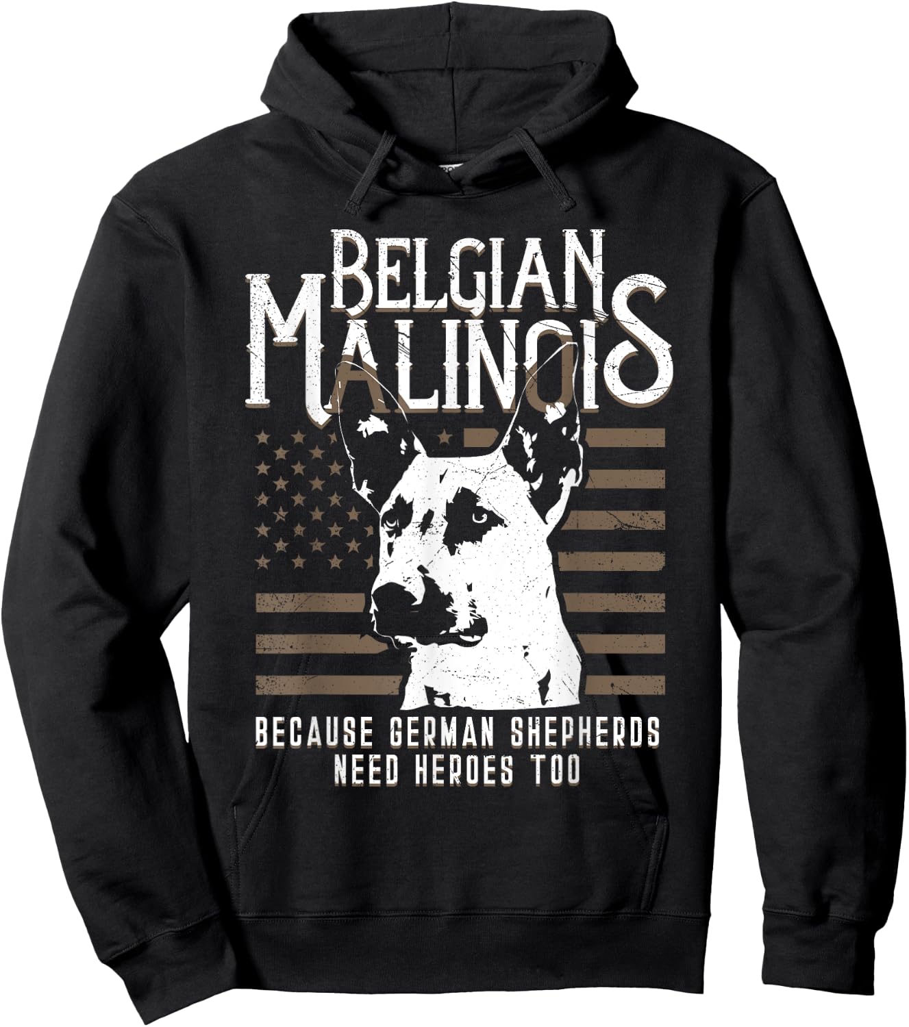 Belgian Malinois American Flag German Shepherd Police K9 Art Hoodie - Hoodie | Black