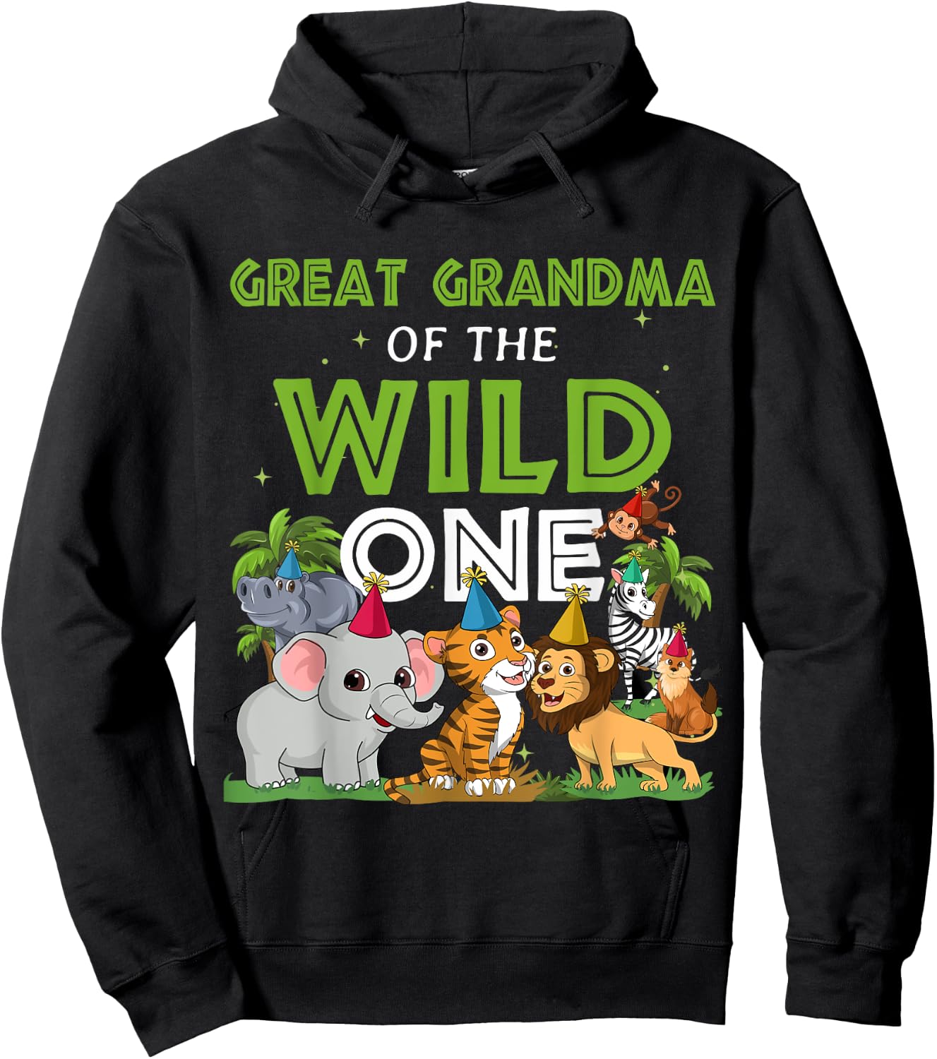 Great Grandma of the Wild One Zoo Birthday Safari Jungle Ani Hoodie - Hoodie | Black