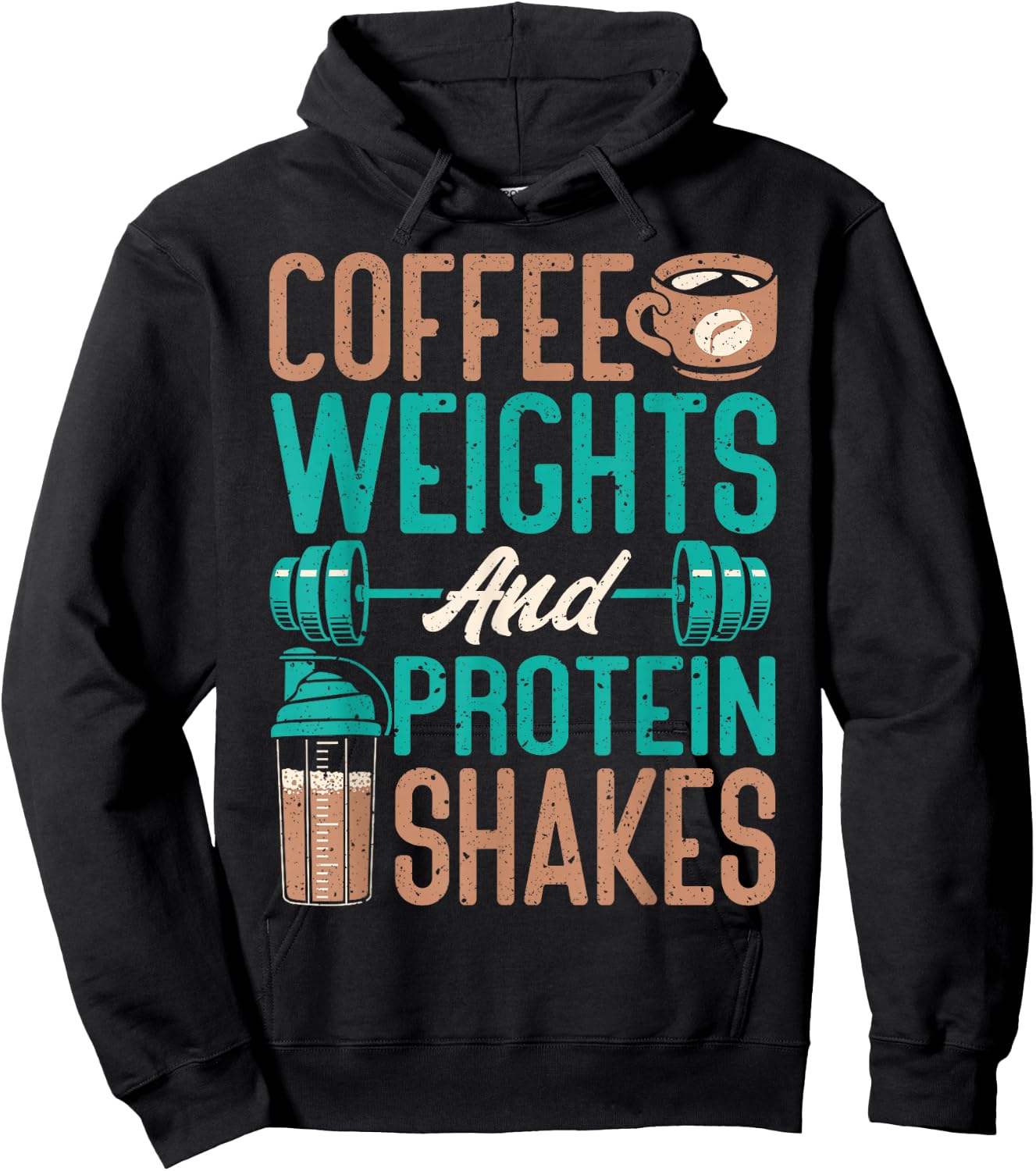 Coffee Weights And Protein Shakes Weightlifting Workout Hoodie - Hoodie | Black