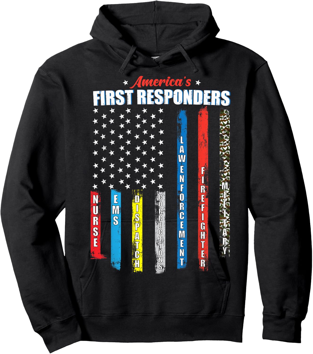 America's First Responders Patriotic Emergency Personnel USA Hoodie - Hoodie | Black