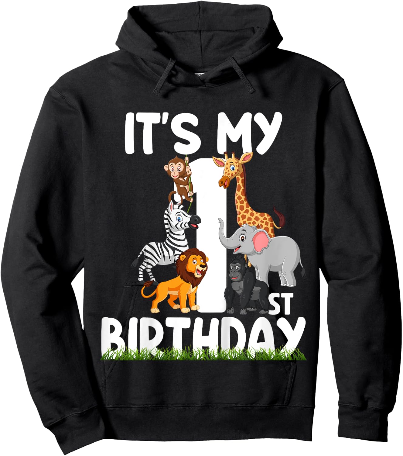 It's My 1st Birthday Zoo Jungle Safari 1 Years Old Animals Hoodie - Hoodie | Black