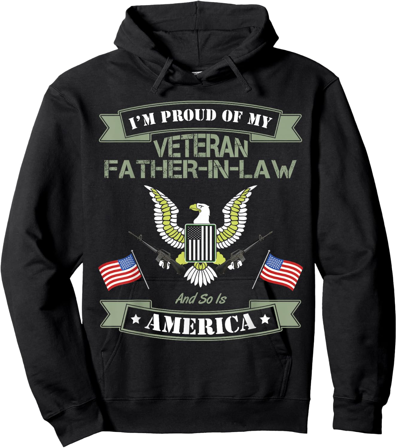 My Father-In-Law Is A Veteran USA American Flag Kids Men Hoodie - Hoodie | Black