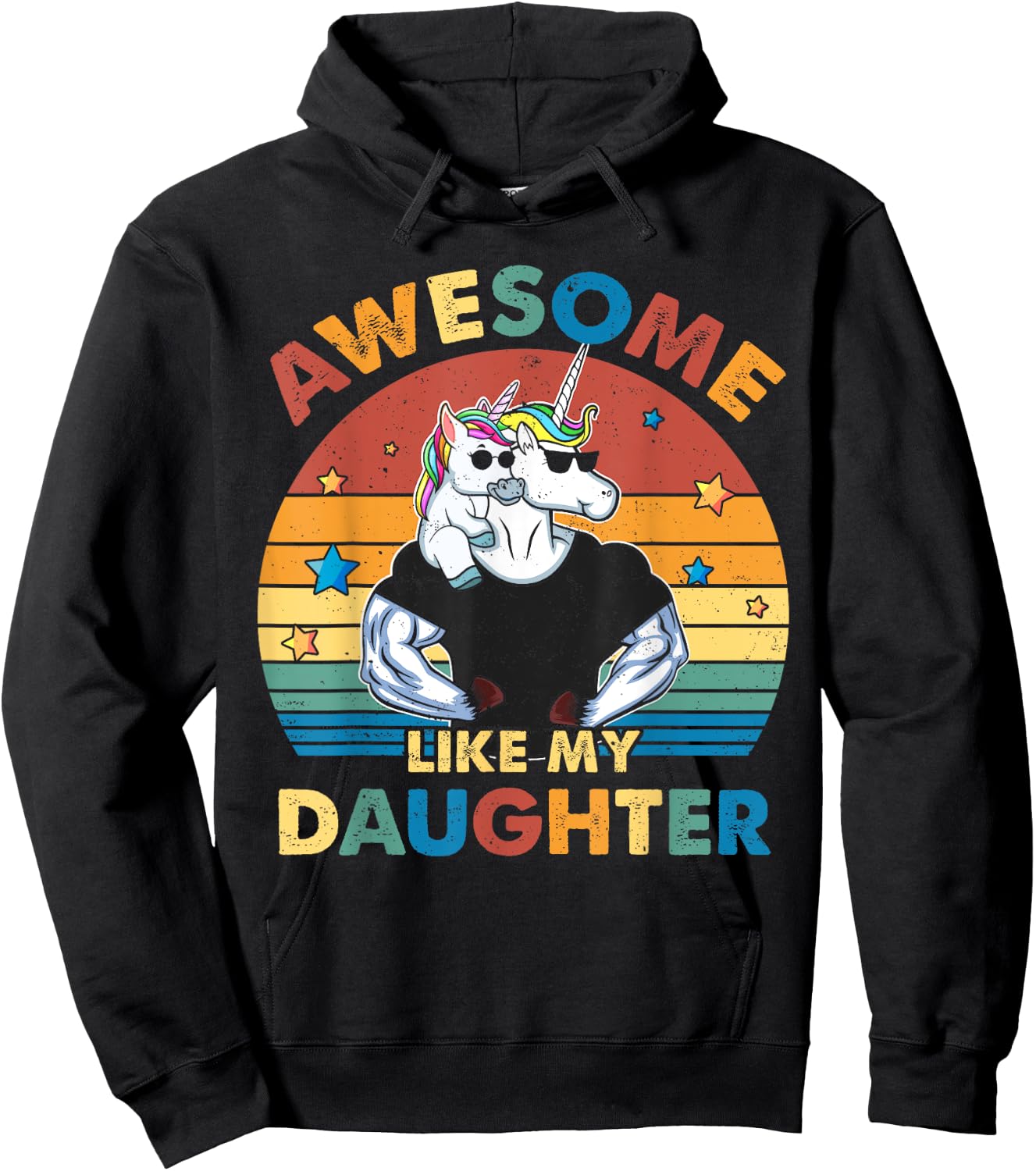 Unicorn Dad Awsome Like My Daughter Happy Father's Day Hoodie - Hoodie | Black