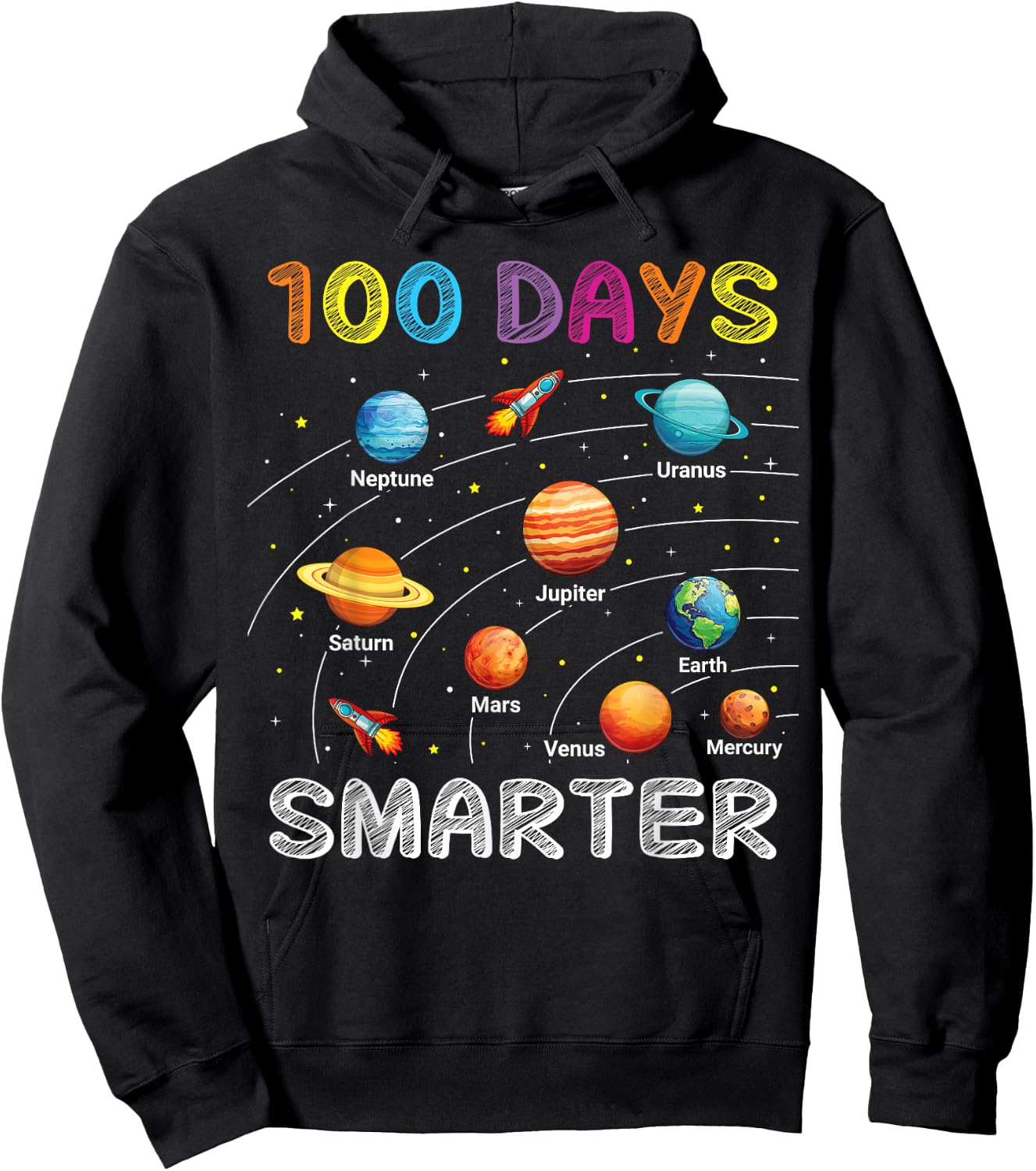 100 Days of School Astronaut Space Planets 100 Days Smarter Hoodie - Hoodie | Black