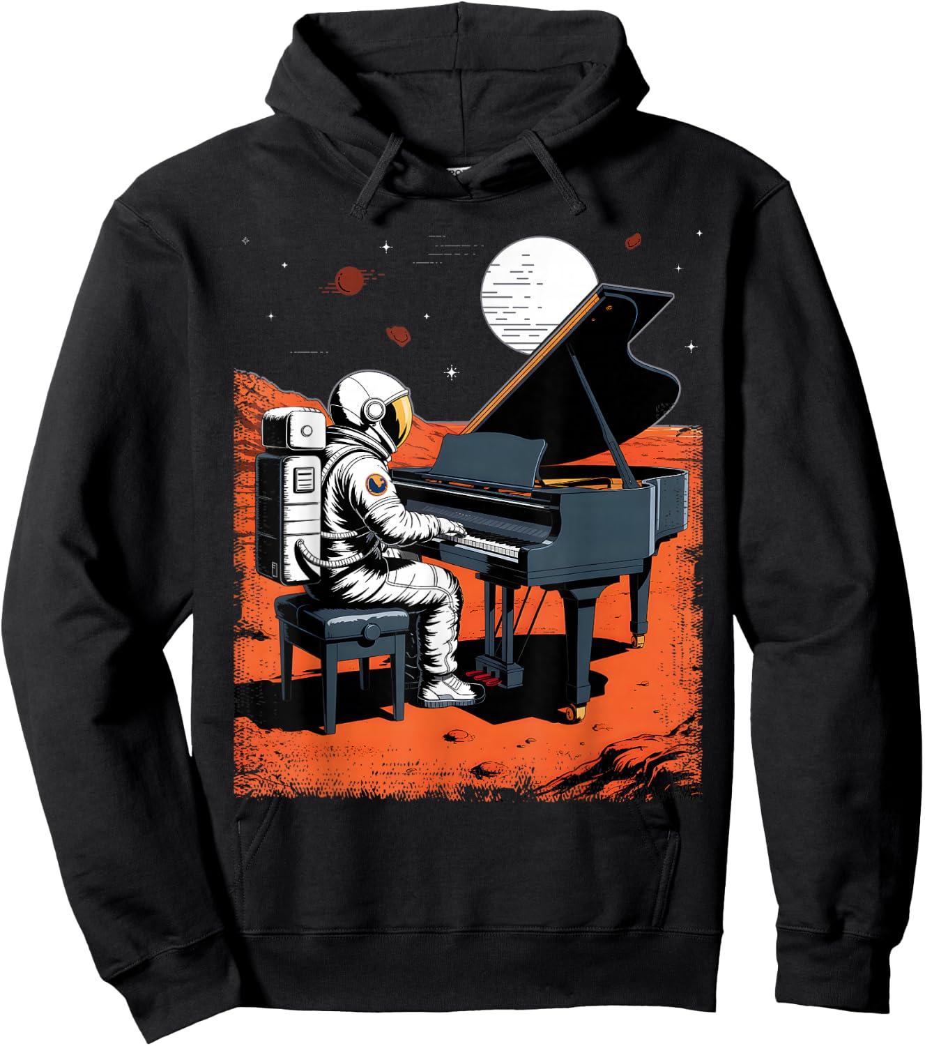 Astronaut in Space with Piano in Galaxies Musician Hoodie - Hoodie | Black