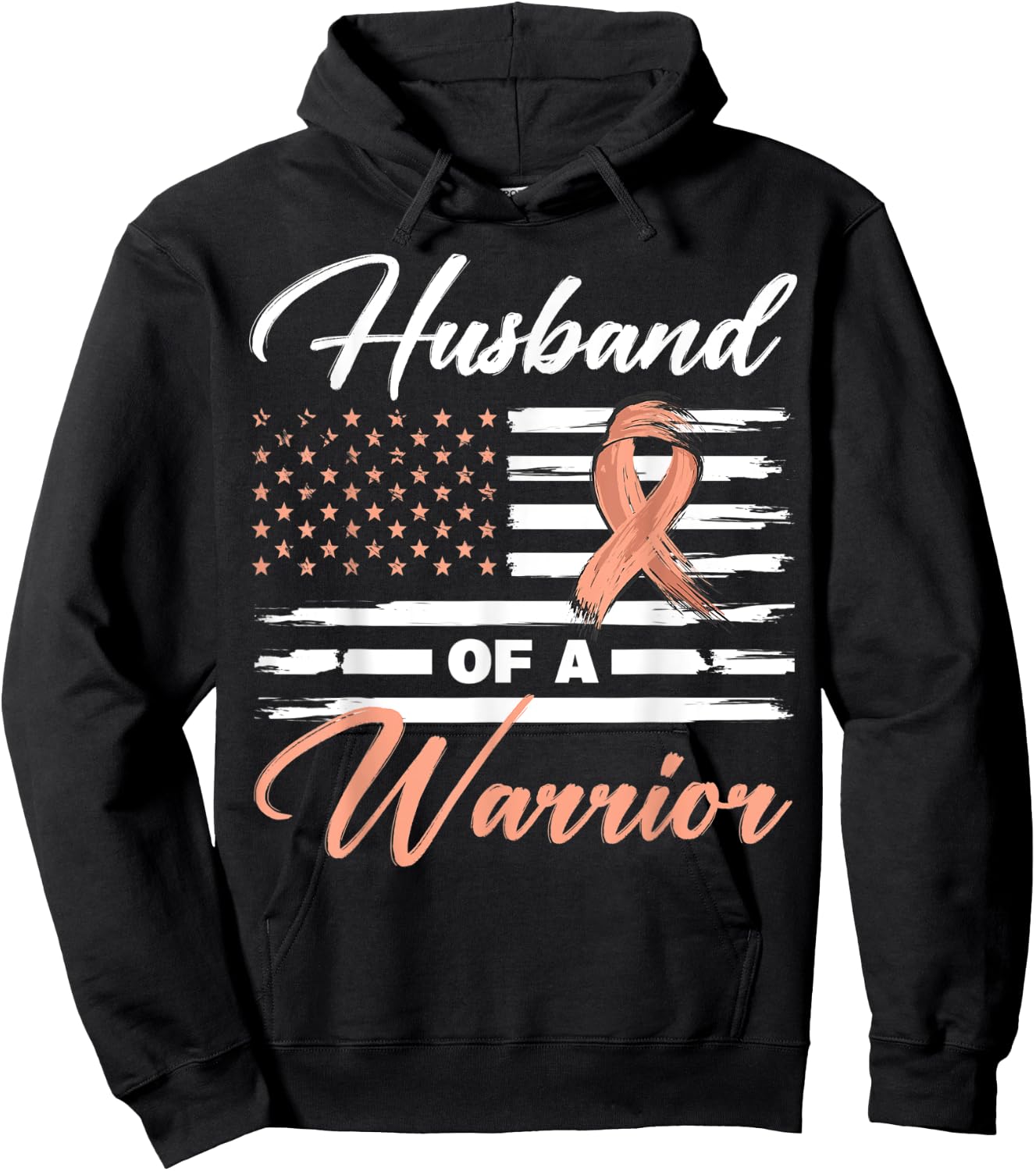 Husband Of A Warrior USA Flag Endometrial Cancer Awareness Kids Men Hoodie - Hoodie | Black
