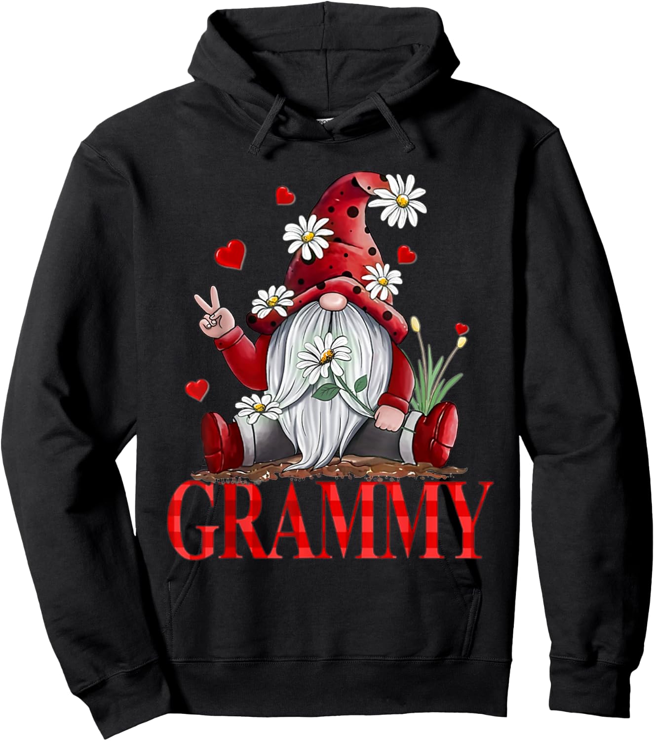 GRAMMY - VALENTINE GNOME Hippie Beetle Daisy Flower Gnome Hoodie - Hoodie | Black