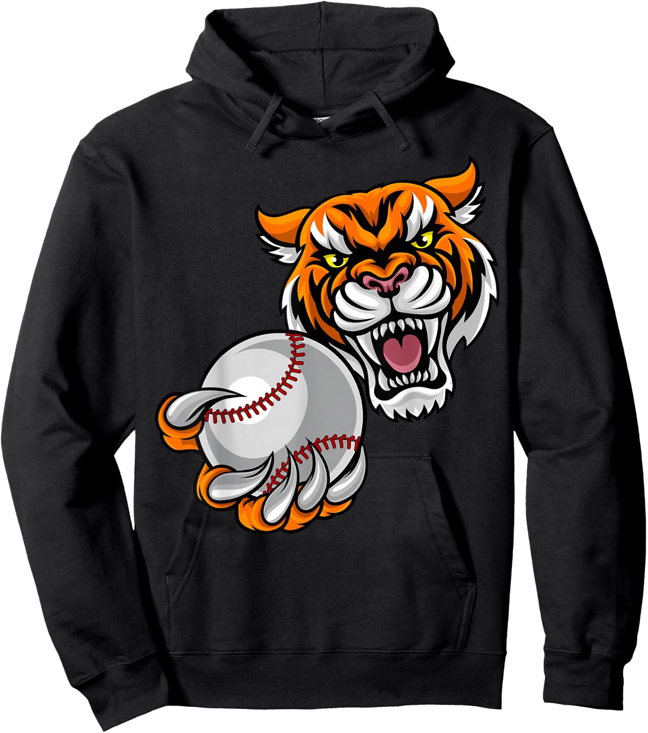 Tiger Holding Baseball Ball Mascot Hoodie - Hoodie | Black