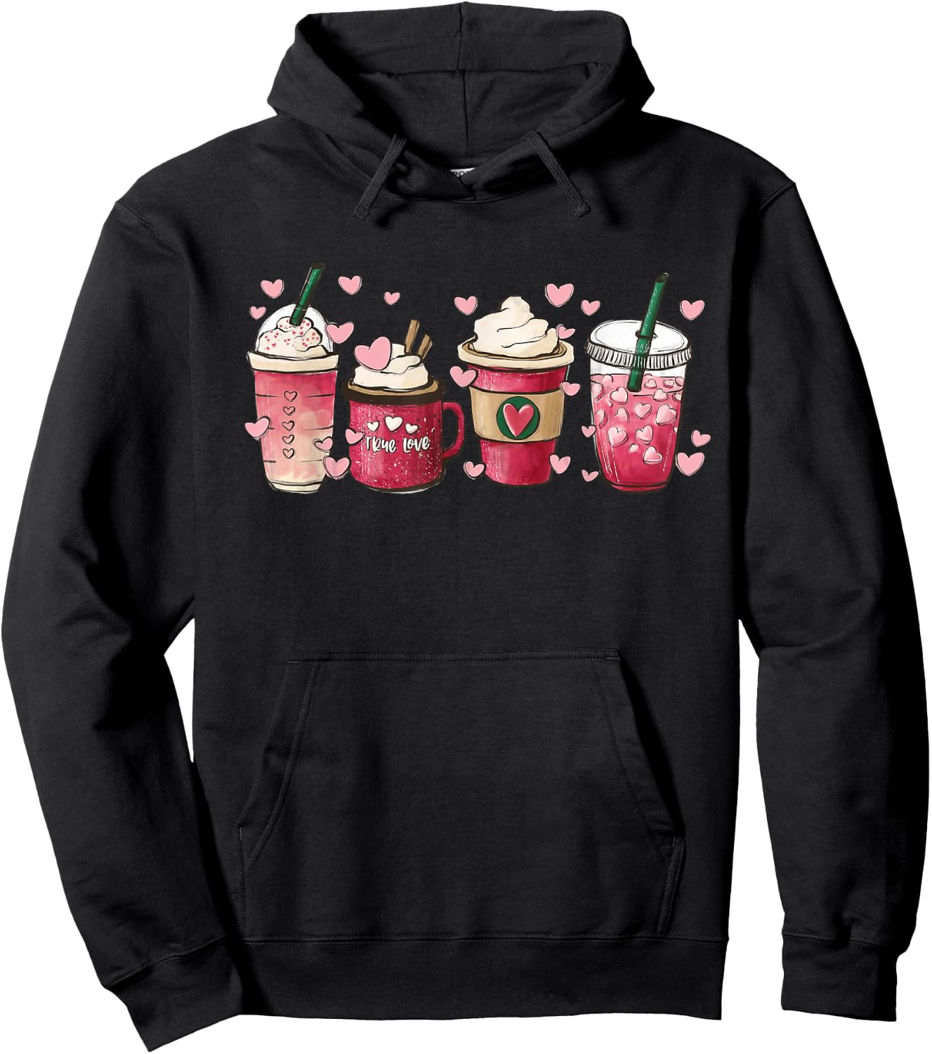 Valentine Coffee Heart Iced Coffee Lover Valentine Day Hoodie - Hoodie | Black