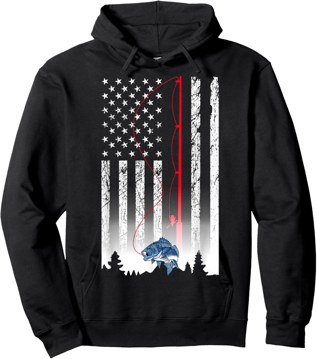 American Flag Fishing Rod USA Patriotic Lover Men Hoodie - Hoodie | Black