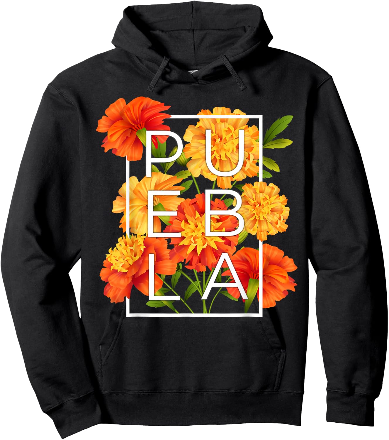 Flowers of Puebla Word Art - Poblano Pride Hoodie - Hoodie | Black