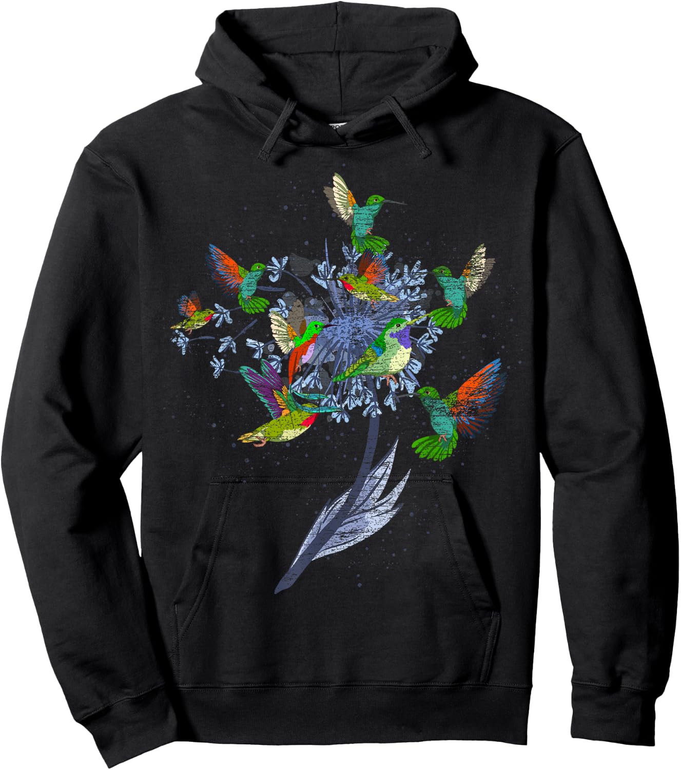 Vintage Nature Animal Bird Lover Flowers Pretty Hummingbird Hoodie - Hoodie | Black