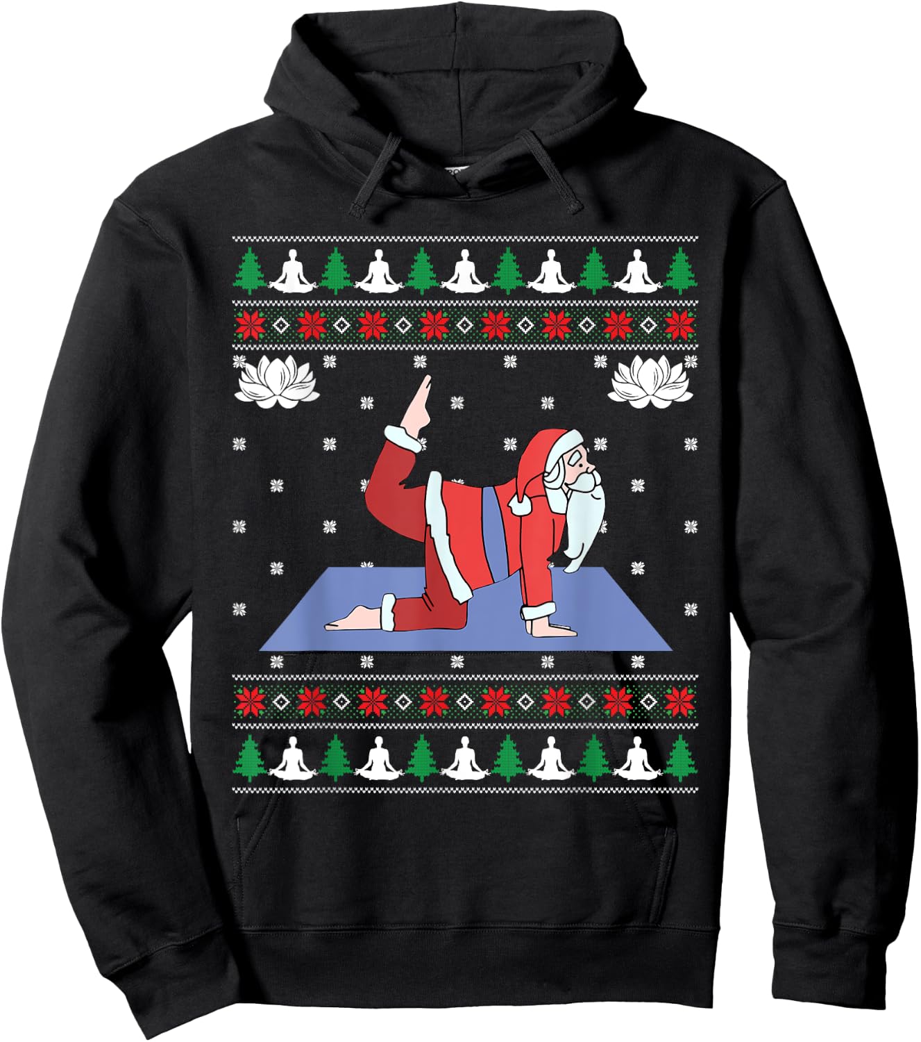 Cute Yoga Pose Santa Ugly Christmas Sweater Xmas Lovers Hoodie - Hoodie | Black