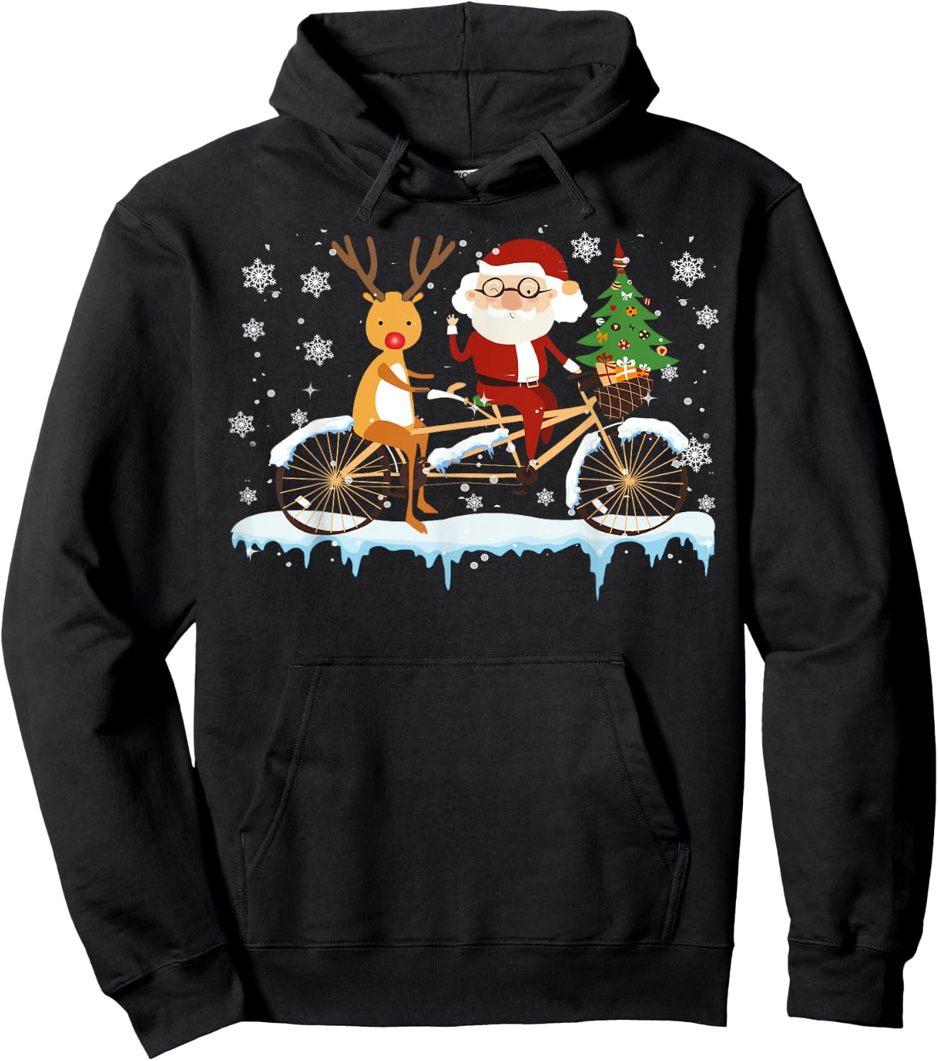 Santa And Reindeer Riding Bicycle Christmas Santa Reindeer Hoodie - Hoodie | Black
