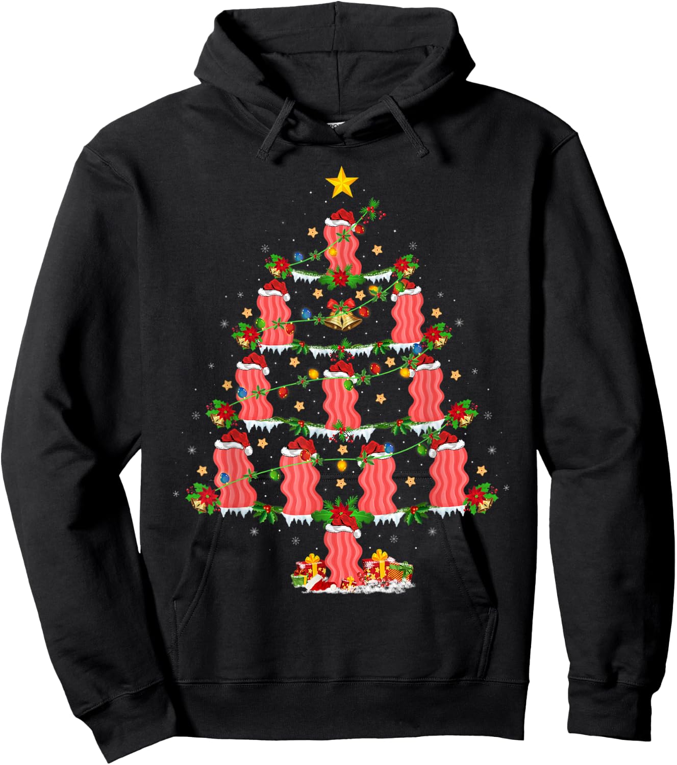 Bacon Lover Xmas Lighting Bacon Christmas Tree Hoodie - Hoodie | Black