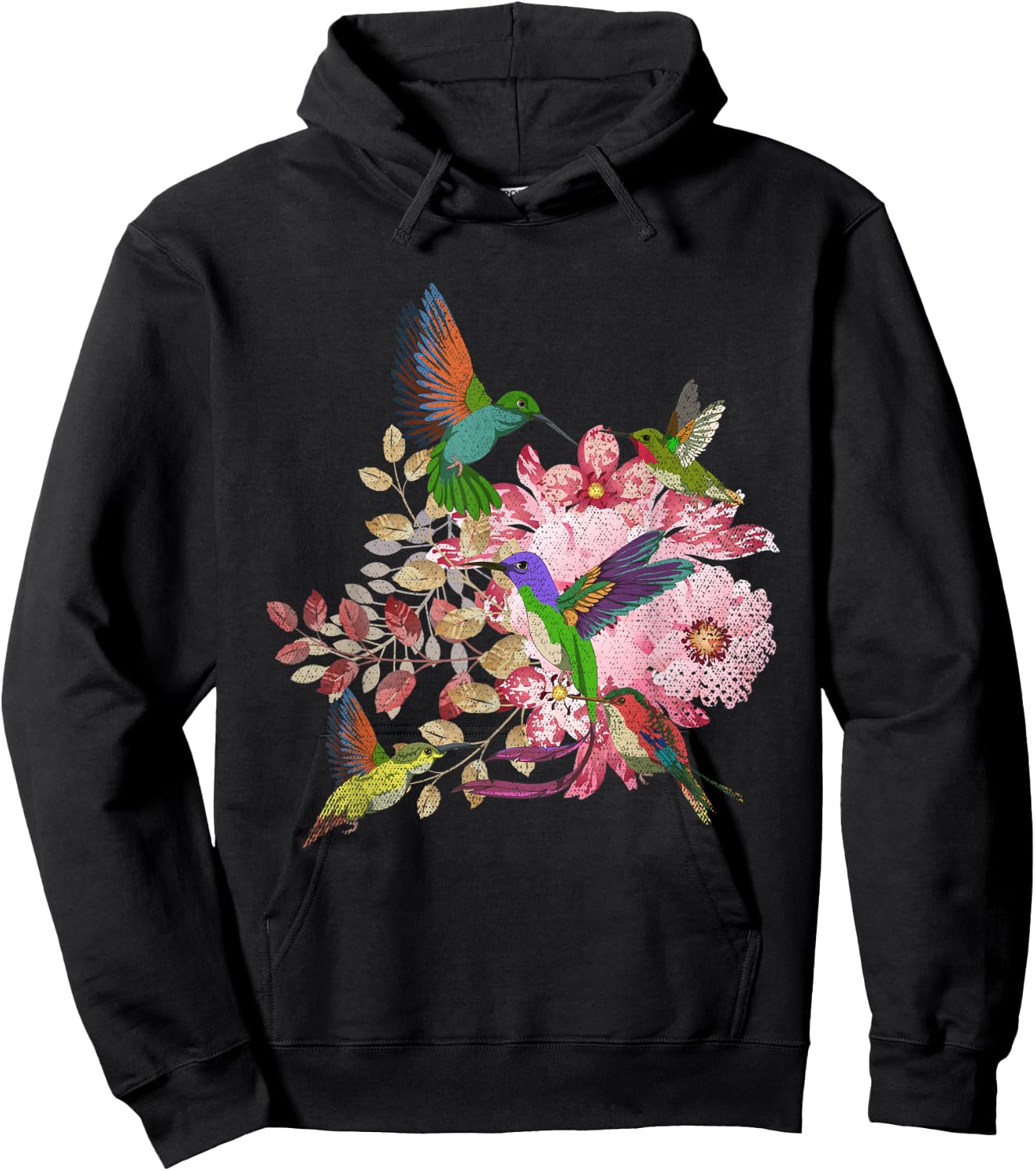 Floral Pretty Bird Flowers Animal Lover Vintage Hummingbird Hoodie - Hoodie | Black