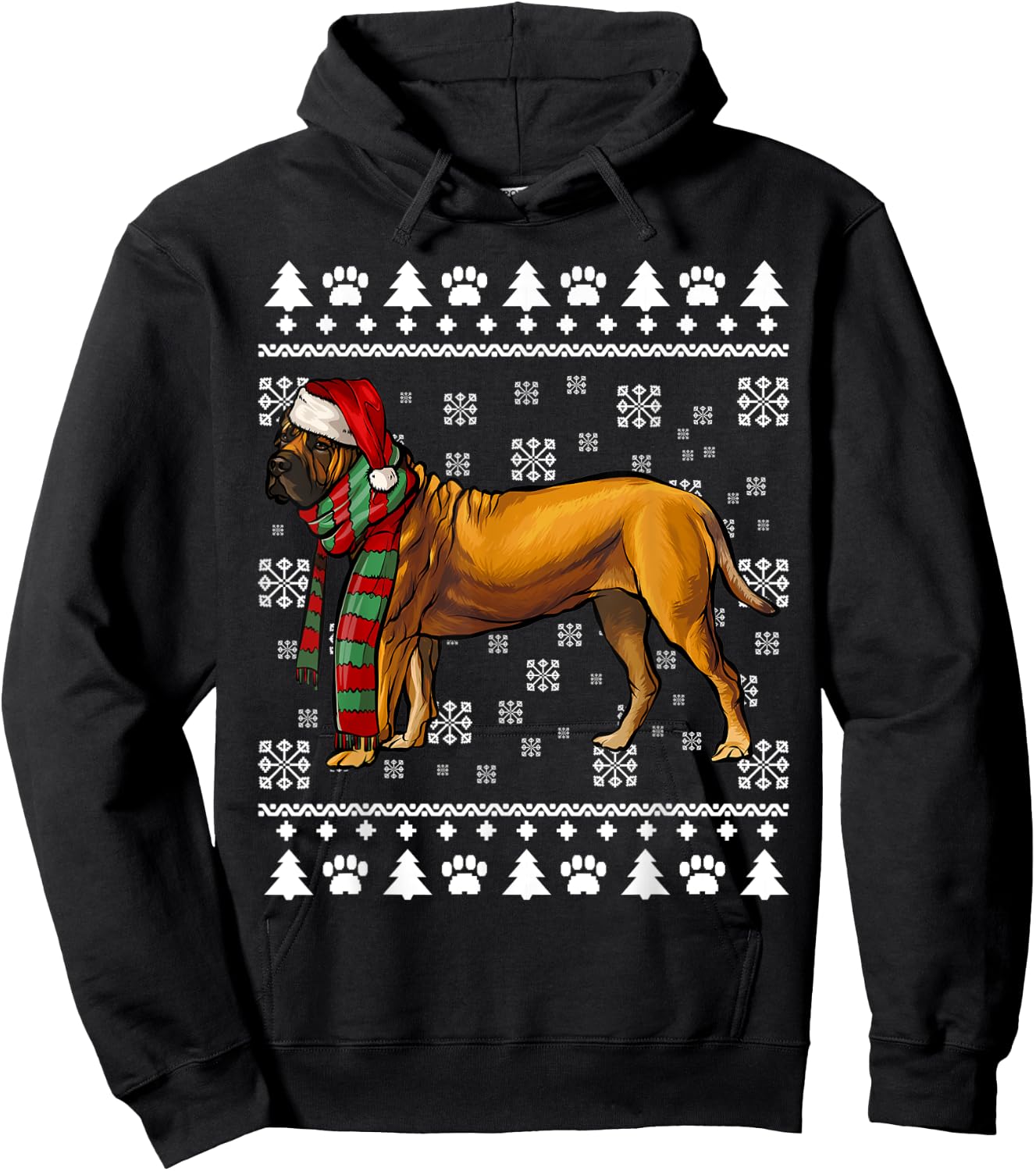 Boerboel Dog Santa Hat Xmas Ugly Christmas Hoodie - Hoodie | Black