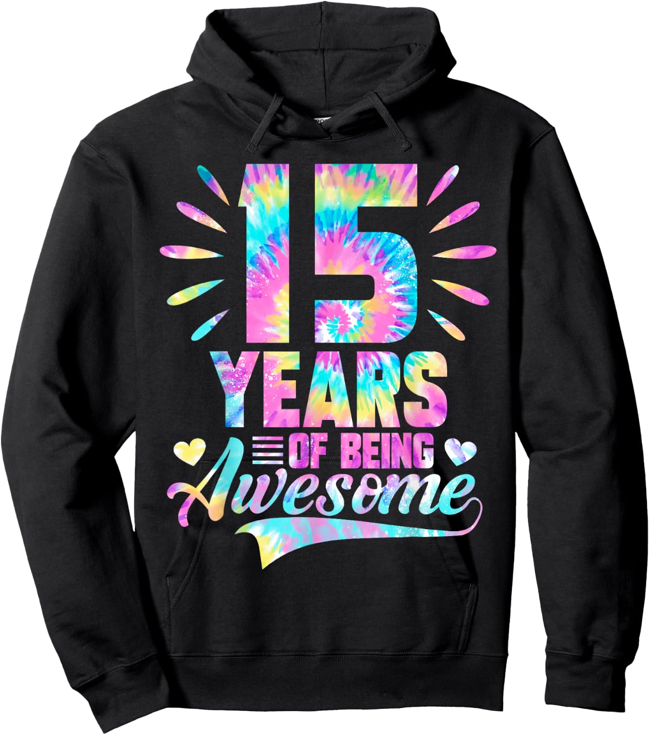 15th Birthday Gift Tie-Dye 15 Year Of Being Awesome Hoodie - Hoodie | Black