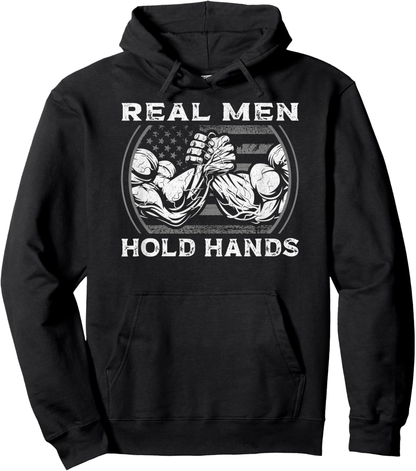 Real Men Hold Hands USA Flag Funny Arm Wrestling Hoodie - Hoodie | Black