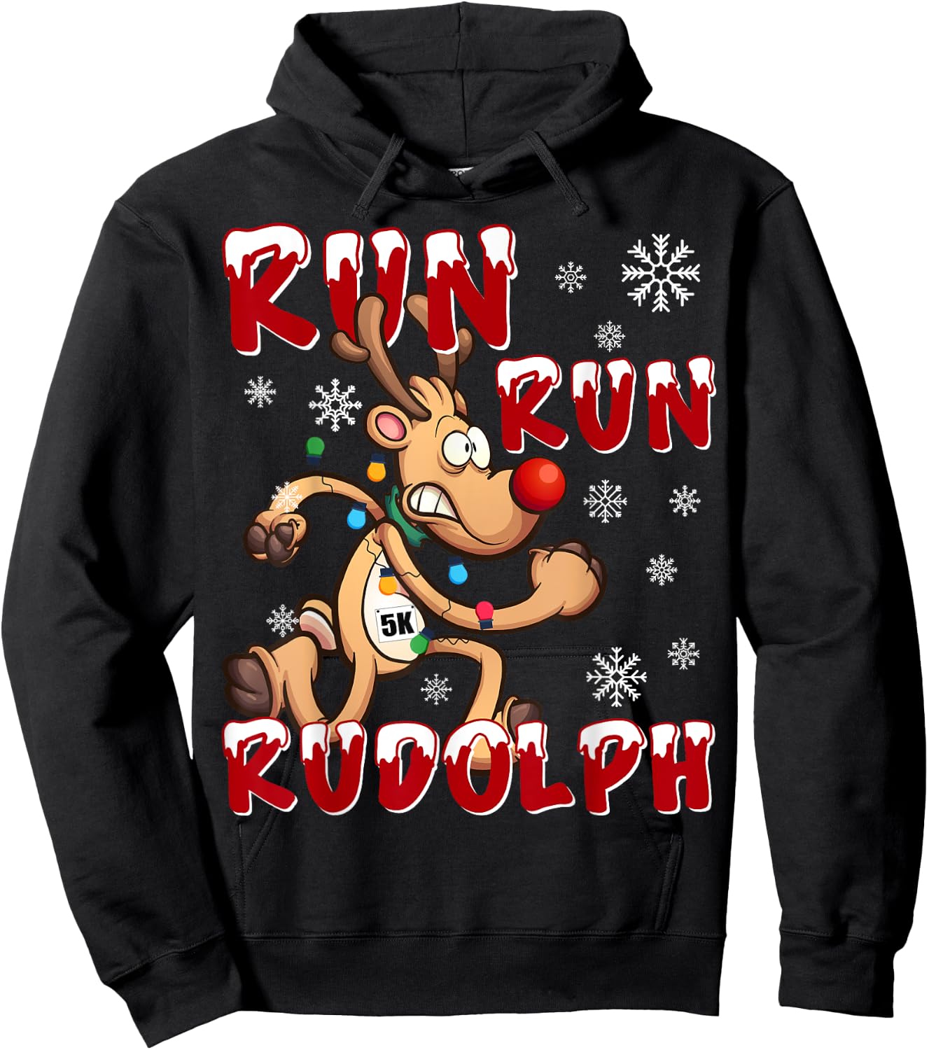 Rudolph 5K Run Christmas Holiday Team Running Hoodie - Hoodie | Black