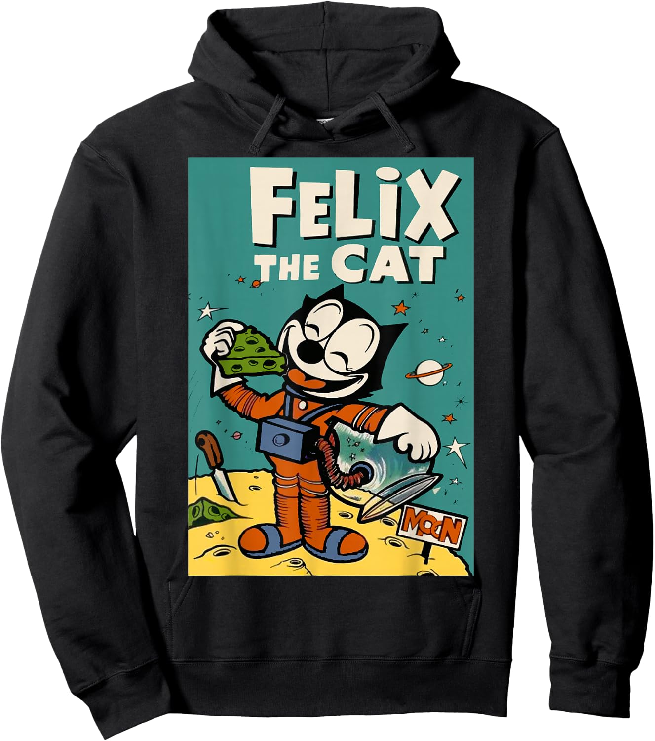 Felix the Cat Moon Dreamer - Retro 1920s Celestial Animation Hoodie - Hoodie | Black