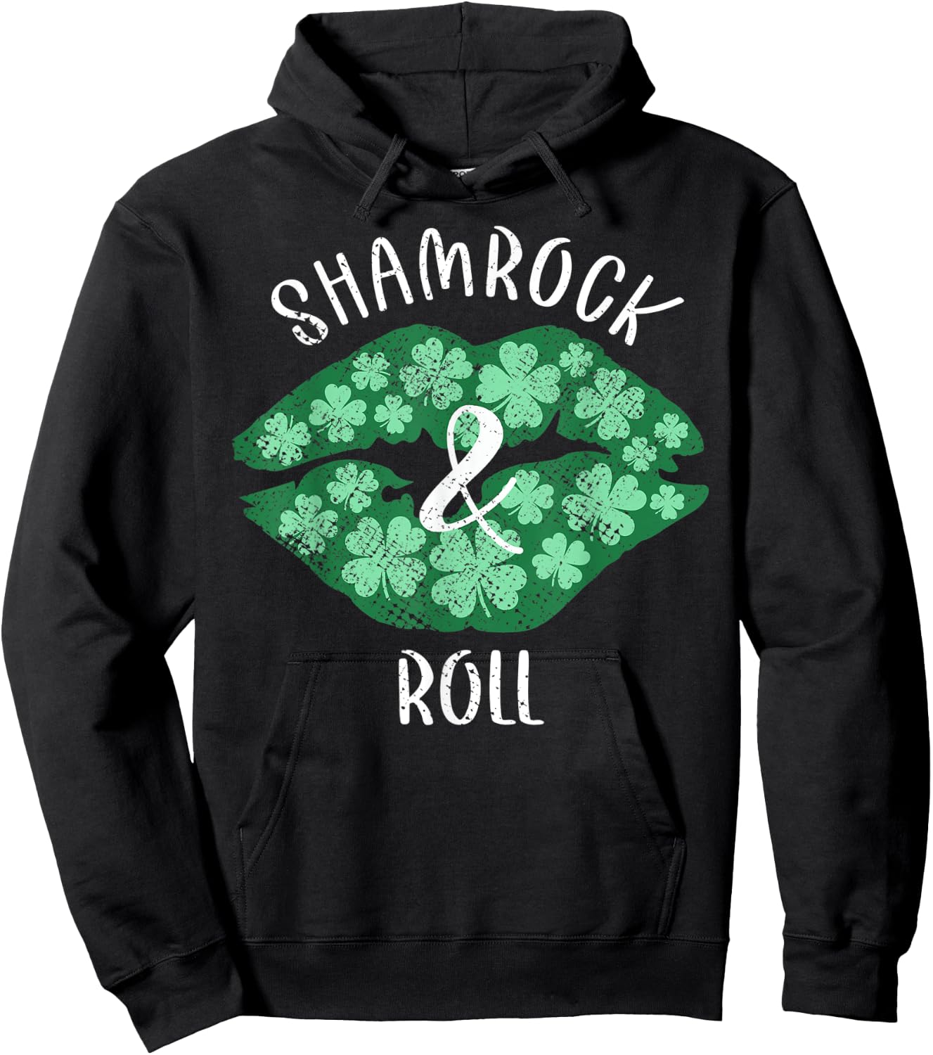 Shamrock & Roll Green Lips St Patrick's Day Vintage Hoodie - Hoodie | Black