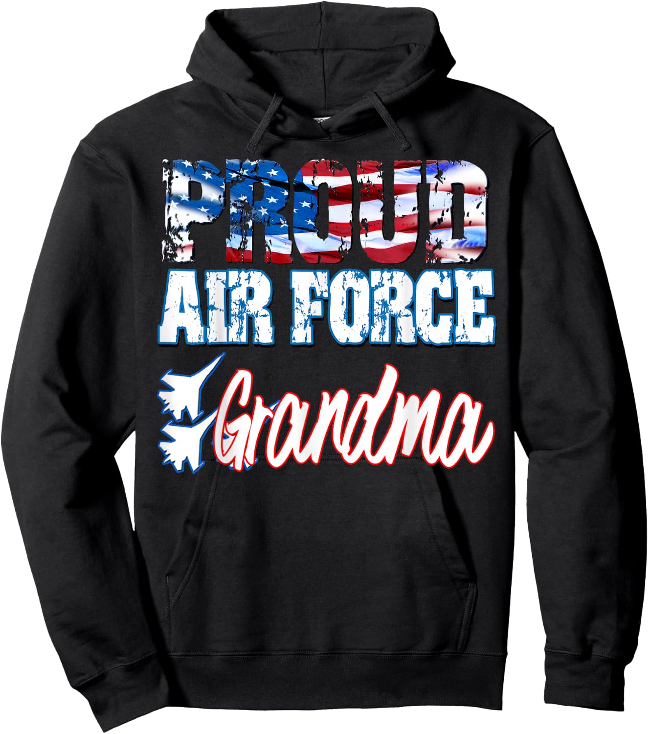 Proud Air Force for Grandma USA Grandparents Day Women Hoodie - Hoodie | Black