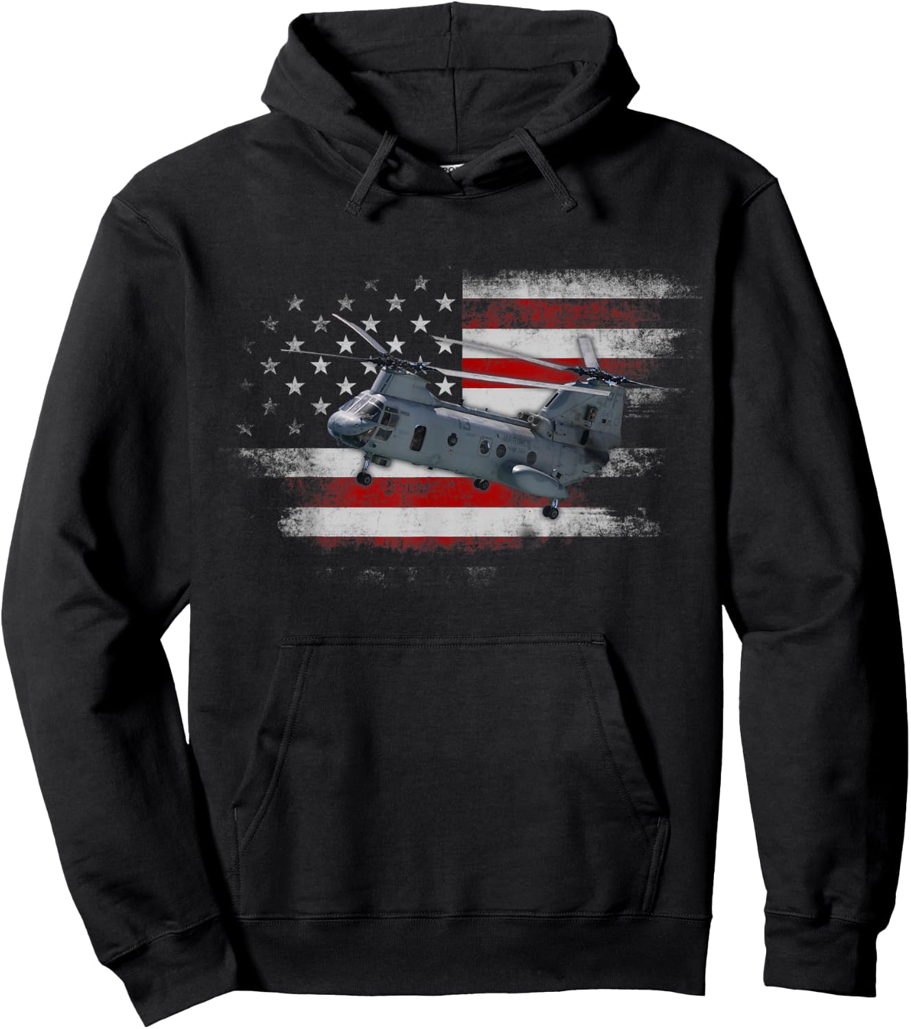CH-47 Chinook Helicopter USA American Flag Helicopter Pilot Hoodie - Hoodie | Black