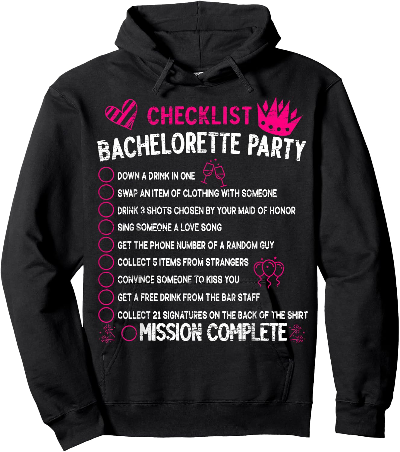 Bachelorette Party Checklist Hen Night Matching Bride Outfit Hoodie - Hoodie | Black