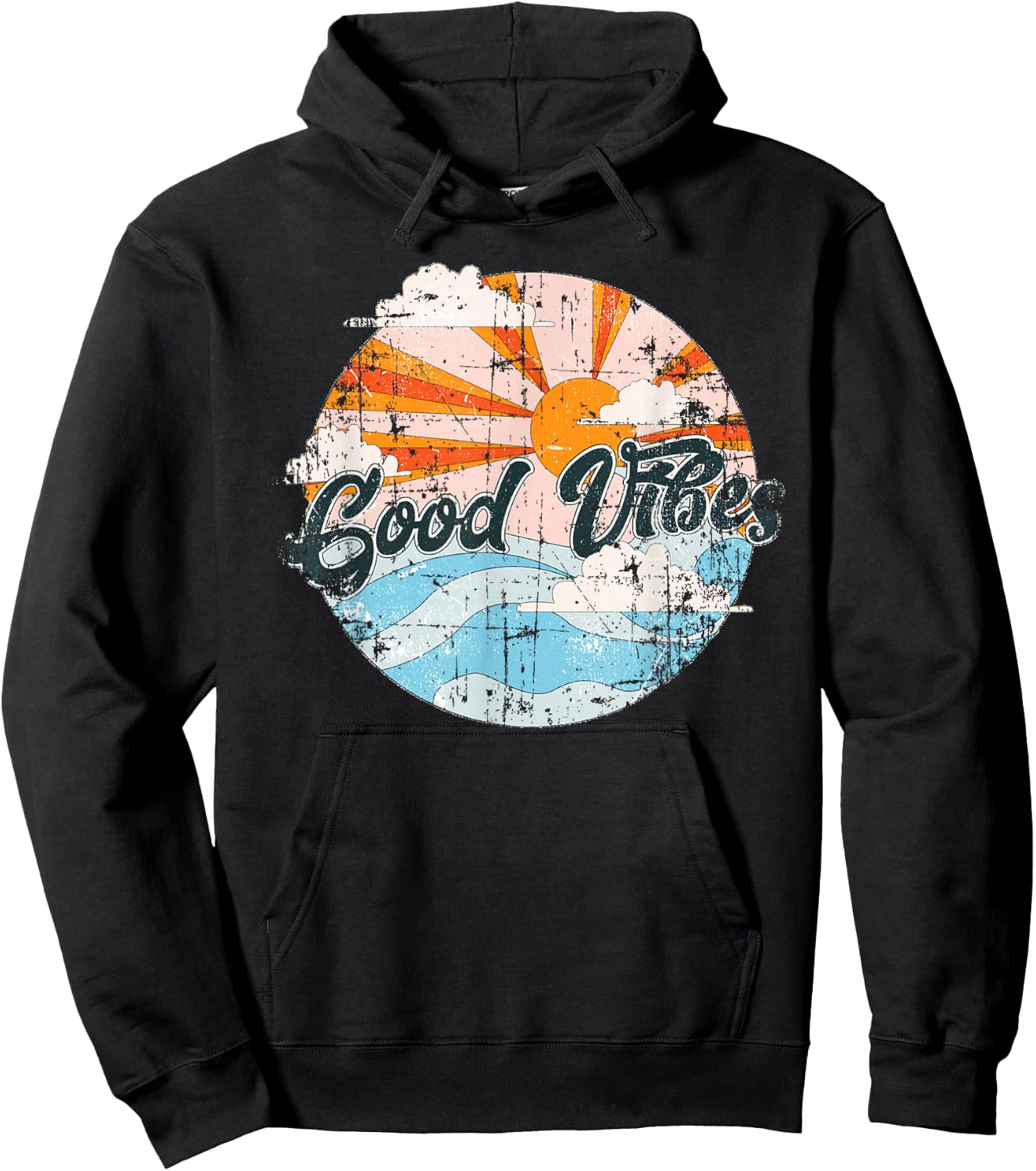 Vintage Retro Good Vibes Waves & Sunset Men Women Gift Hoodie - Hoodie | Black