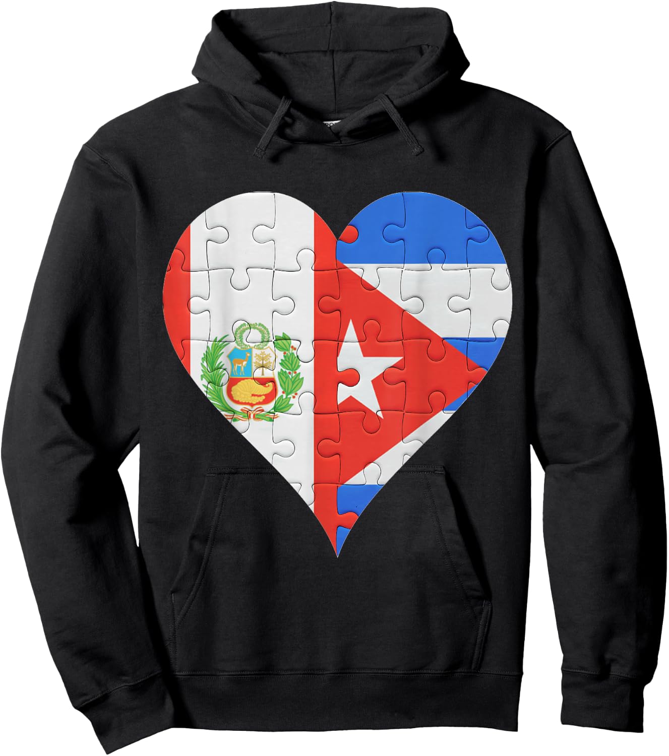 Peruvian Cuban Flag Heart Hoodie - Hoodie | Black