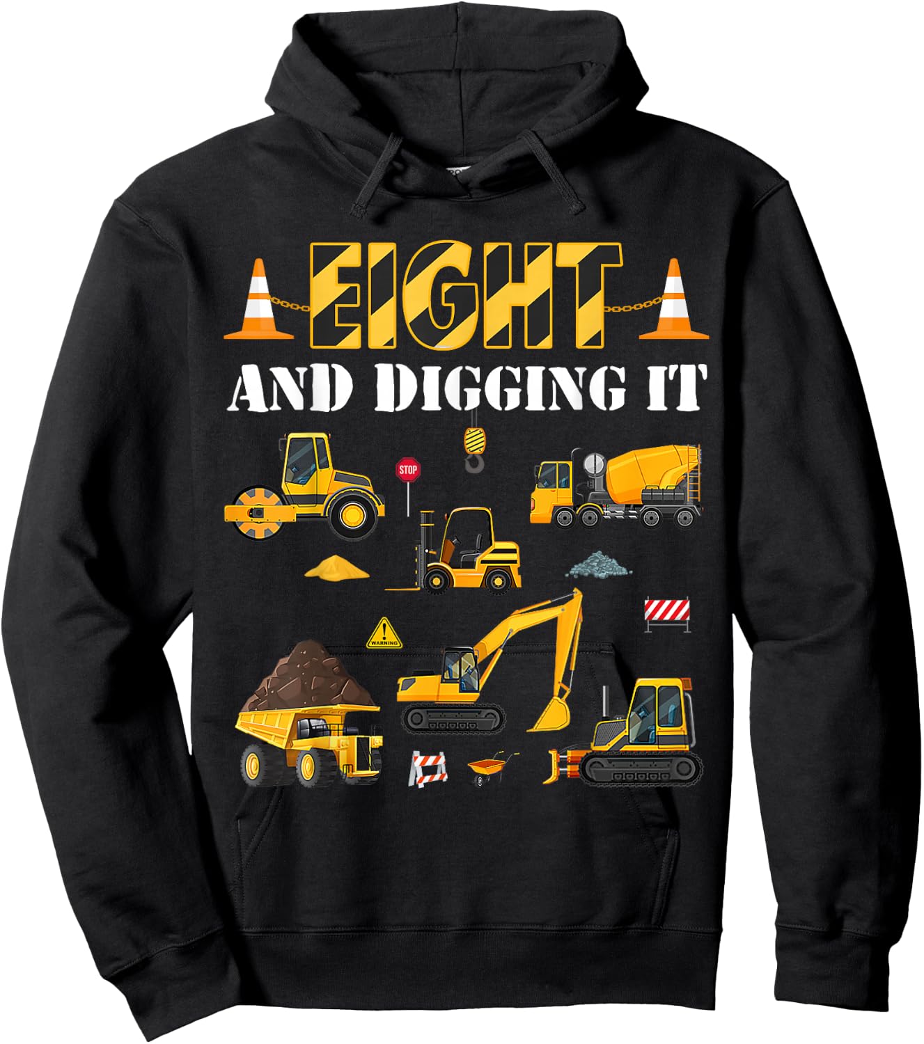 Eight And Digging It 8th Birthday Construction Boy 8 Yrs Old Hoodie - Hoodie | Black