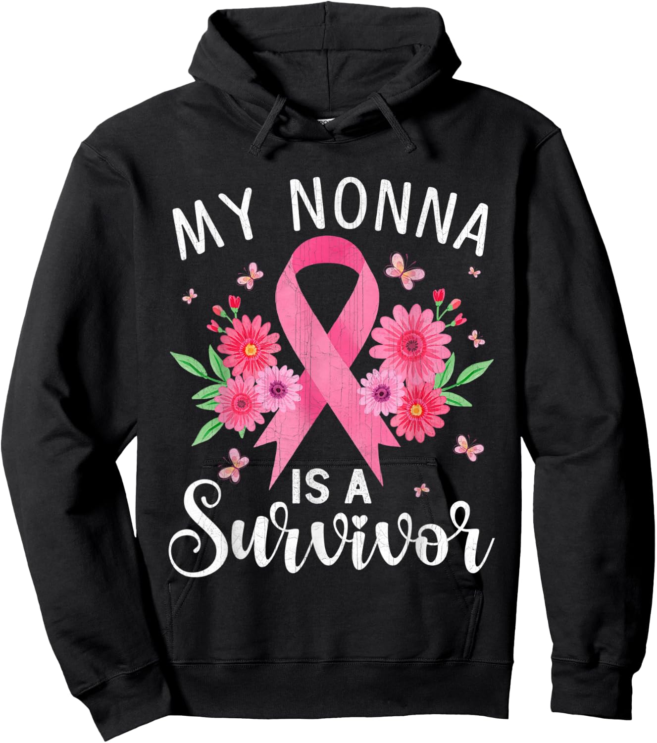 October Breast Cancer Support My Nonna Is A Survivor Hoodie - Hoodie | Black