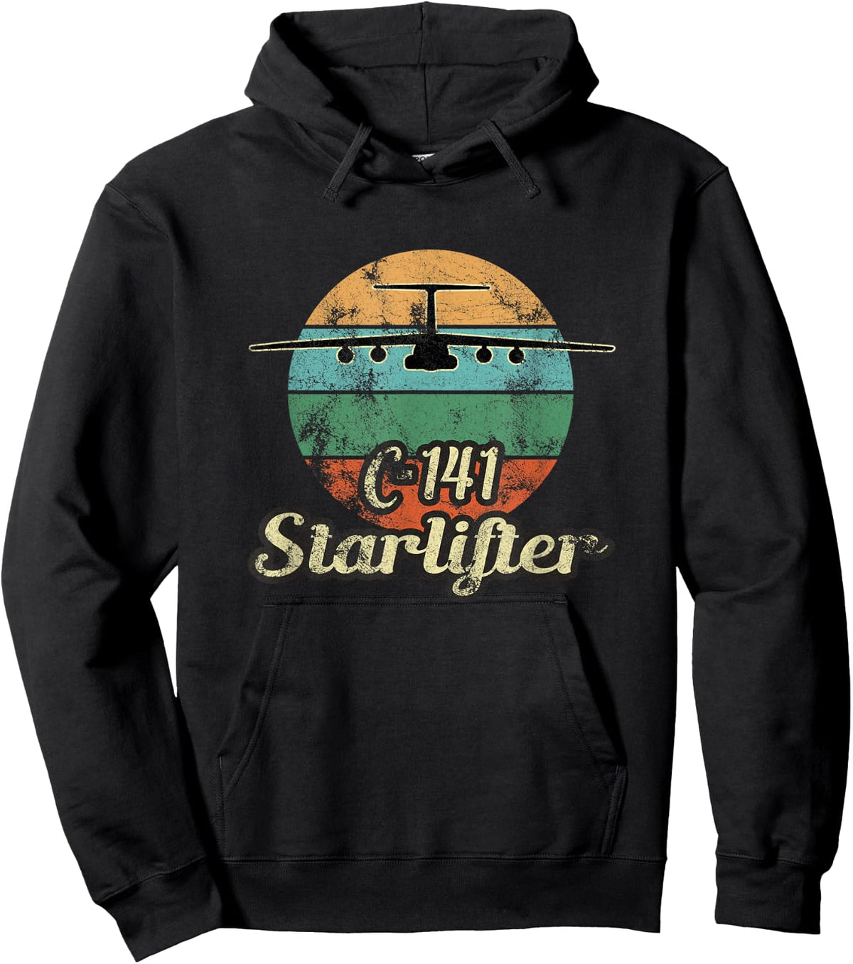C-141 Starlifter Retro Sunset Airlift Cargo Airplane Hoodie - Hoodie | Black