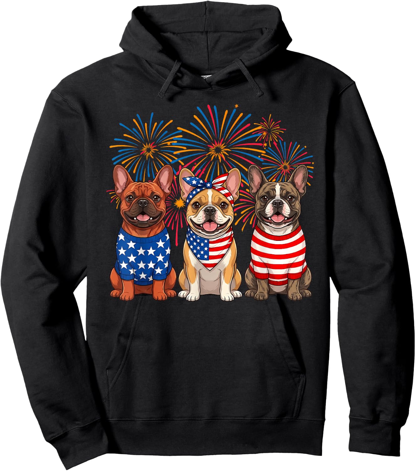 Funny French Bulldog Lover USA Flag 4th of July Women Men Hoodie - Hoodie | Black