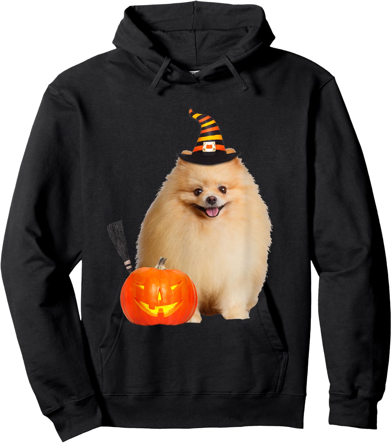 Pomeranian Witch Hat Halloween Dog Costume Men Women Kids Hoodie - Hoodie | Black
