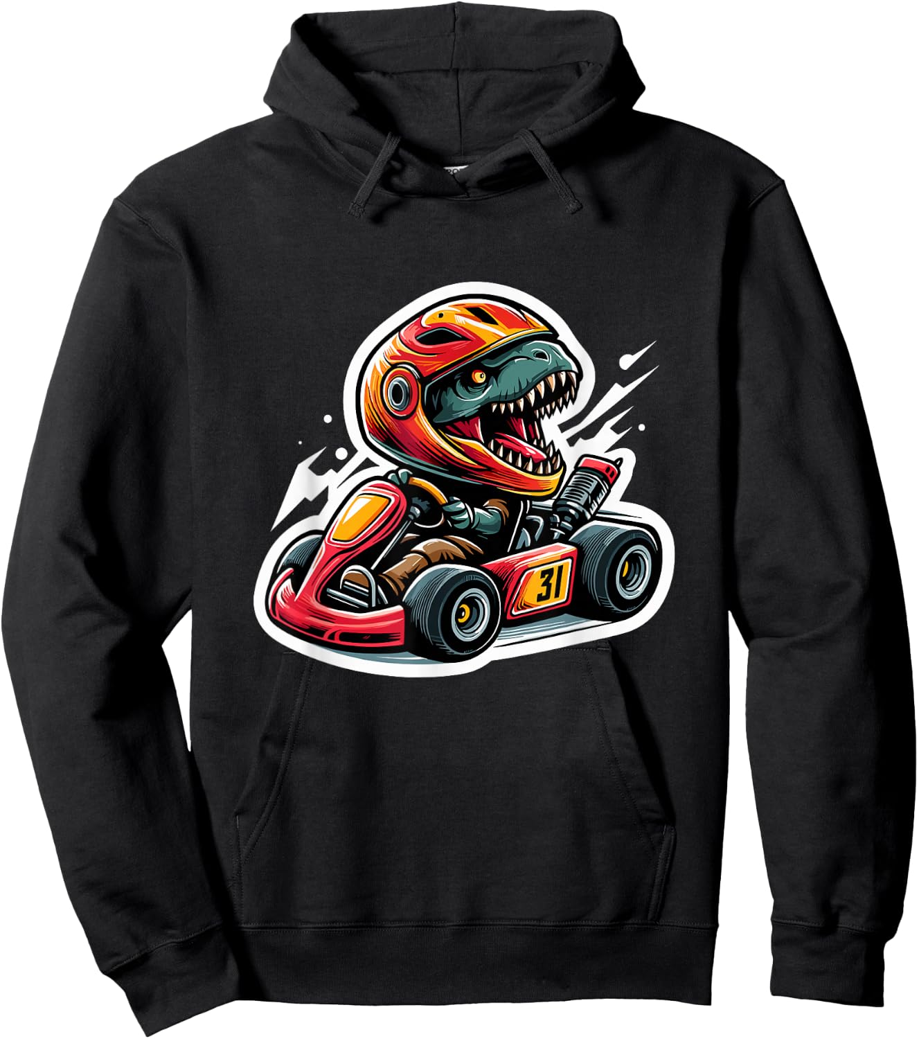 Funny Dinosaur On A Go Kart T-Rex Go Kart Racing Hoodie - Hoodie | Black